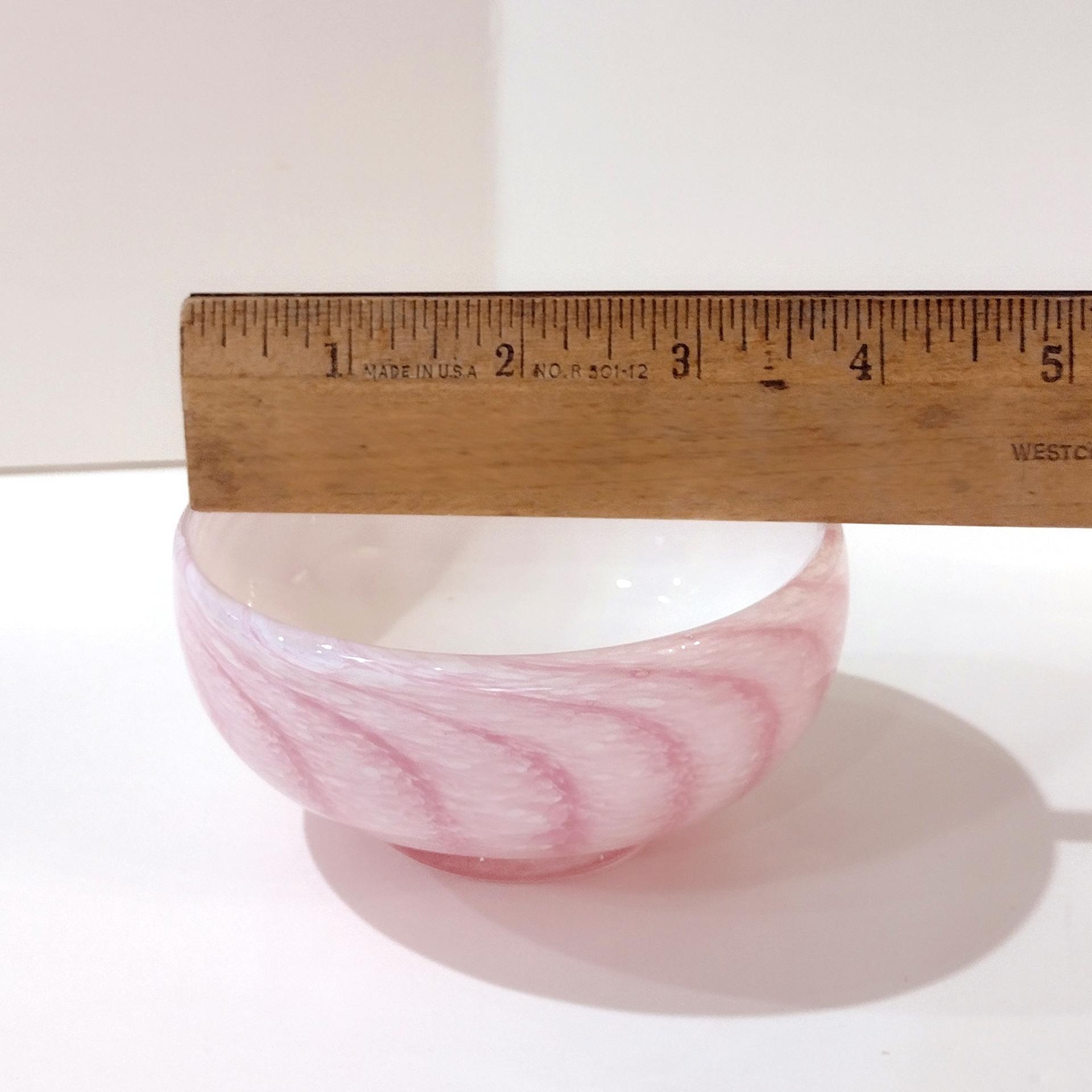 Vintage Pink Swirl Hand Blown Glass Bowl, Trinket Dish