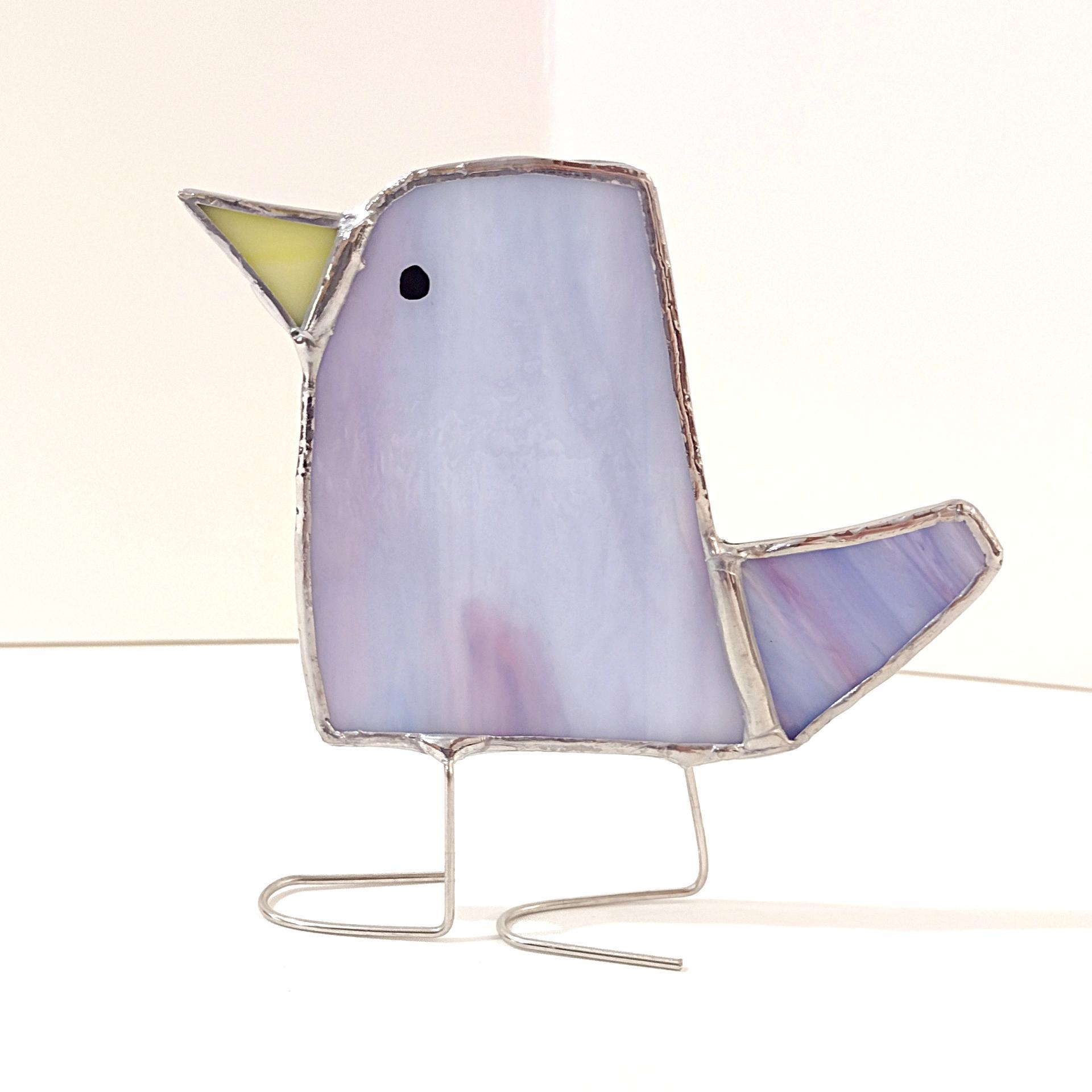 Stained Glass Standing Bird, Funky Glass Bird, Purple Bird Suncatcher, Windowsill Sitter