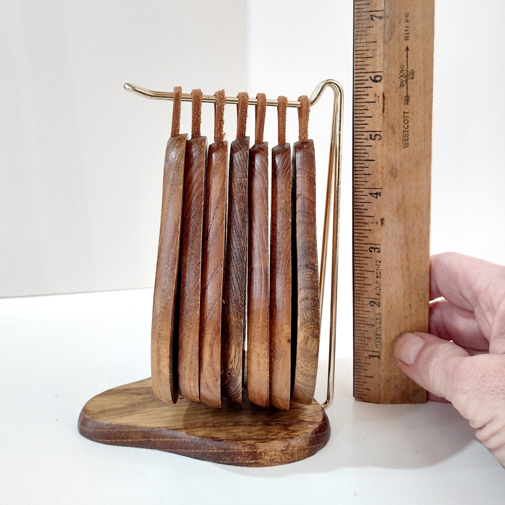 Vintage Wooden Pear Shaped Cork Coasters with Stand Holder, Set of 8