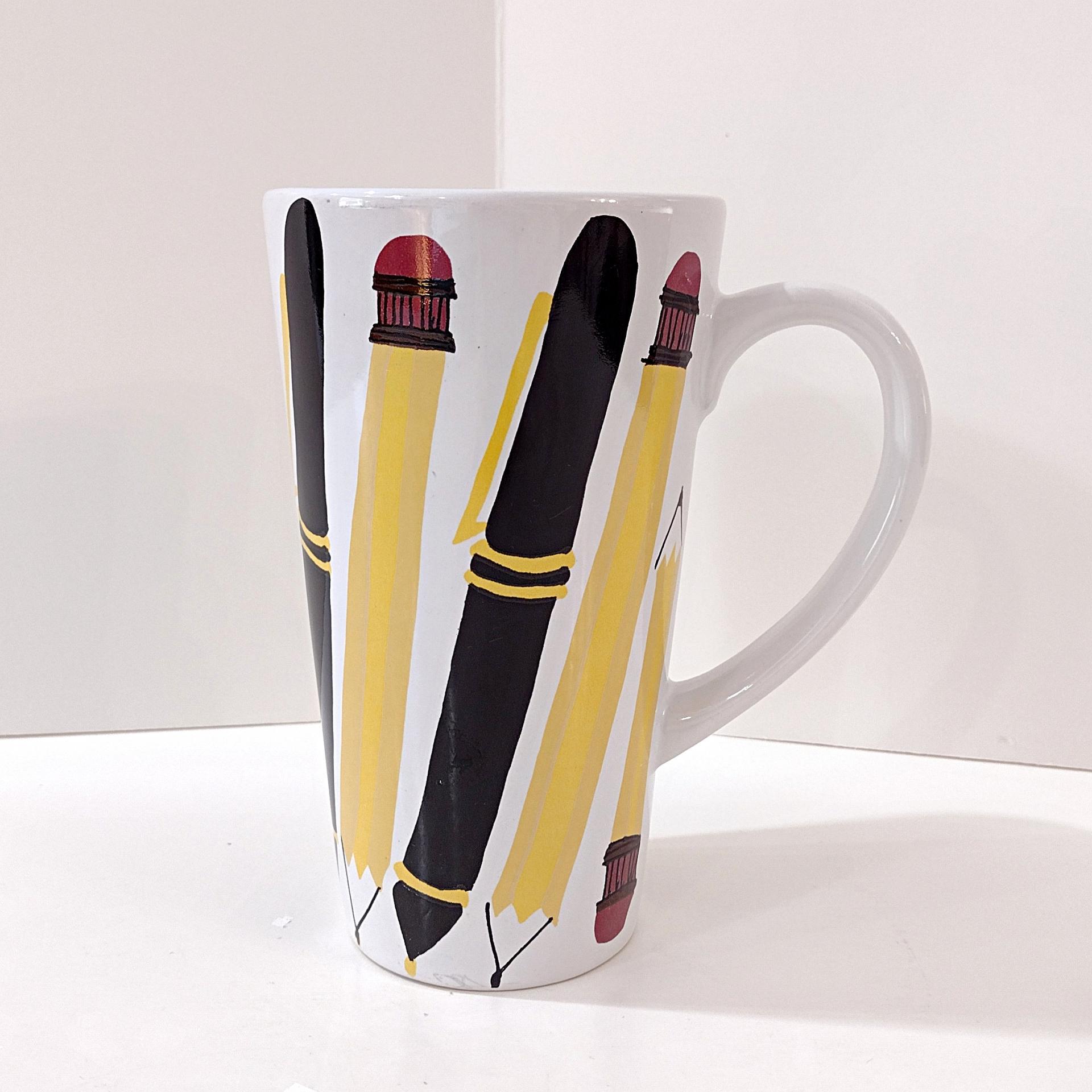 Vintage Pen and Pencil Ceramic Tall Coffee Mug Pencil Holder
