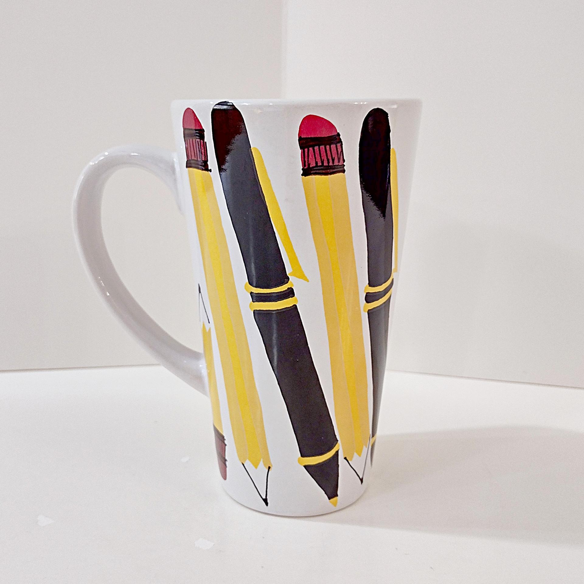 Vintage Pen and Pencil Ceramic Tall Coffee Mug Pencil Holder