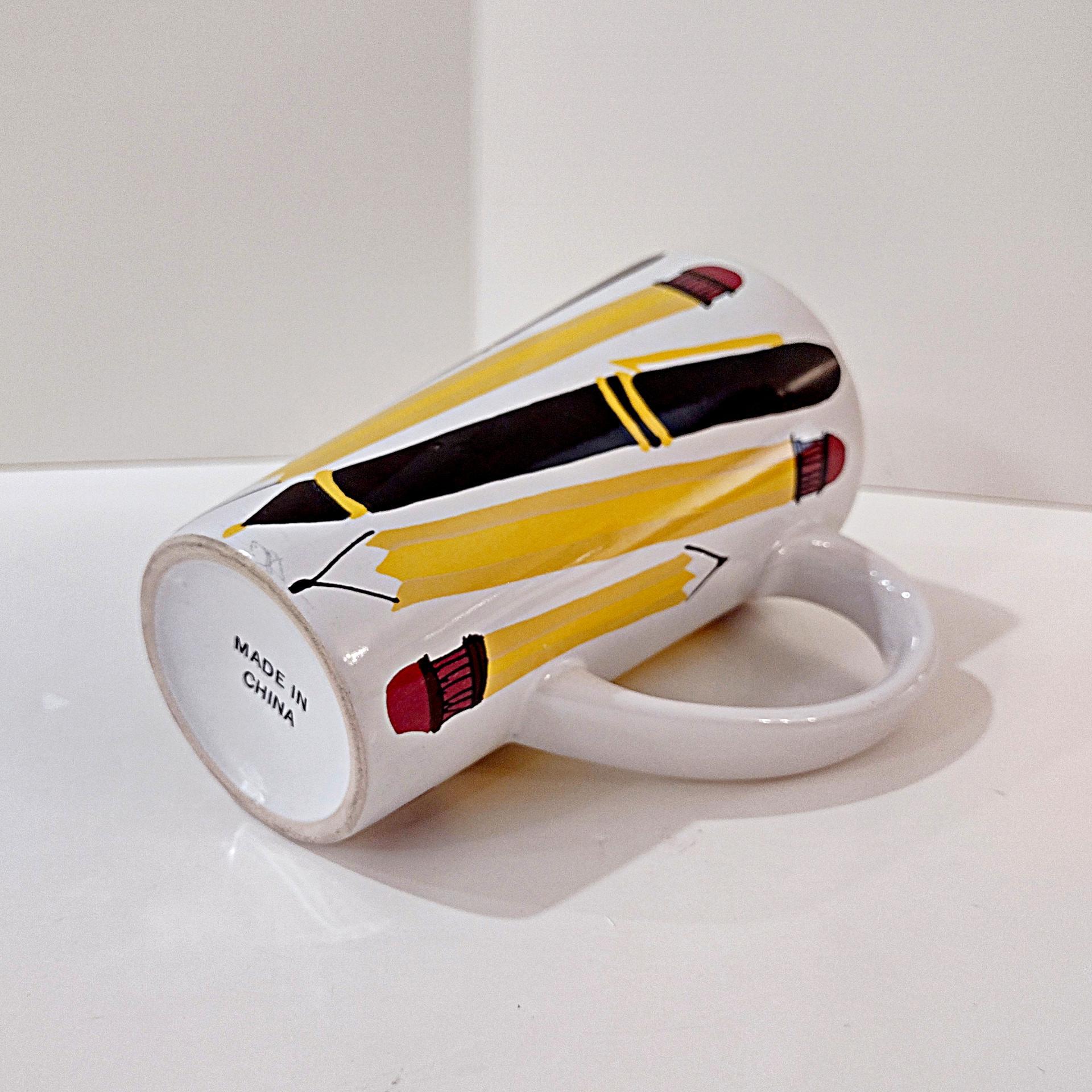 Vintage Pen and Pencil Ceramic Tall Coffee Mug Pencil Holder