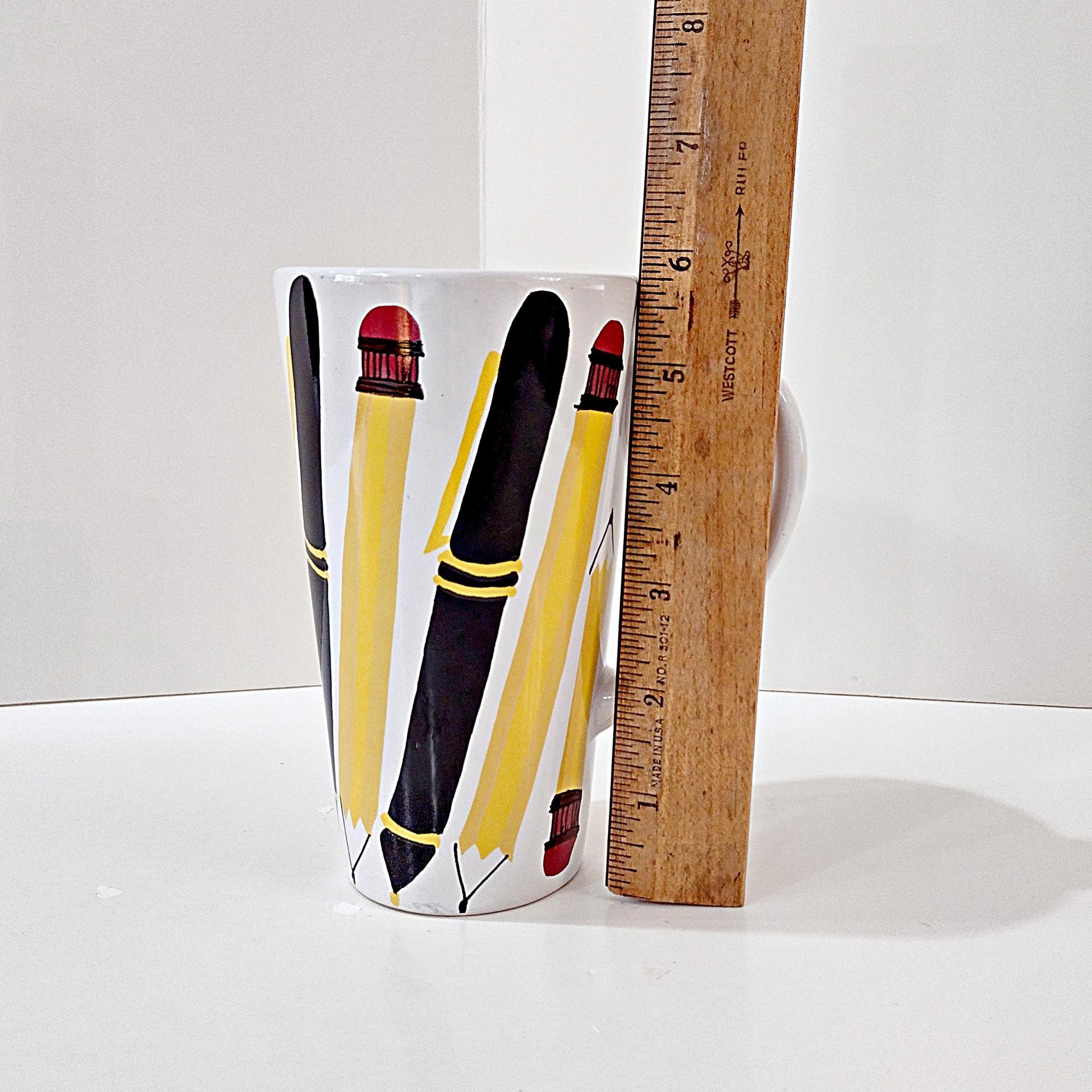 Vintage Pen and Pencil Ceramic Tall Coffee Mug Pencil Holder