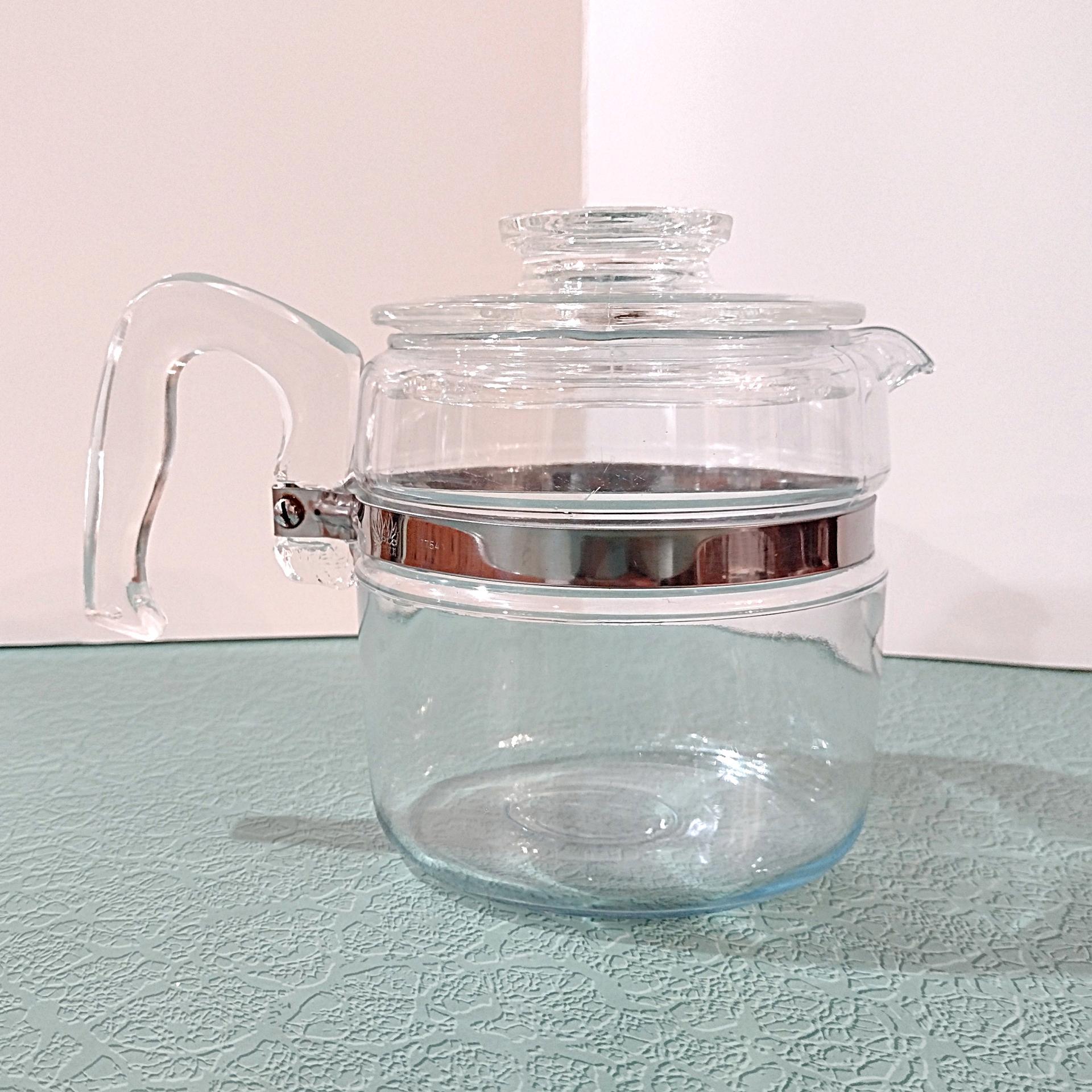 Vintage PYREX Flameware Stovetop Glass Coffee Percolator 4 Cup Carafe with Lid and Handle, Model Pyrex 7754-b