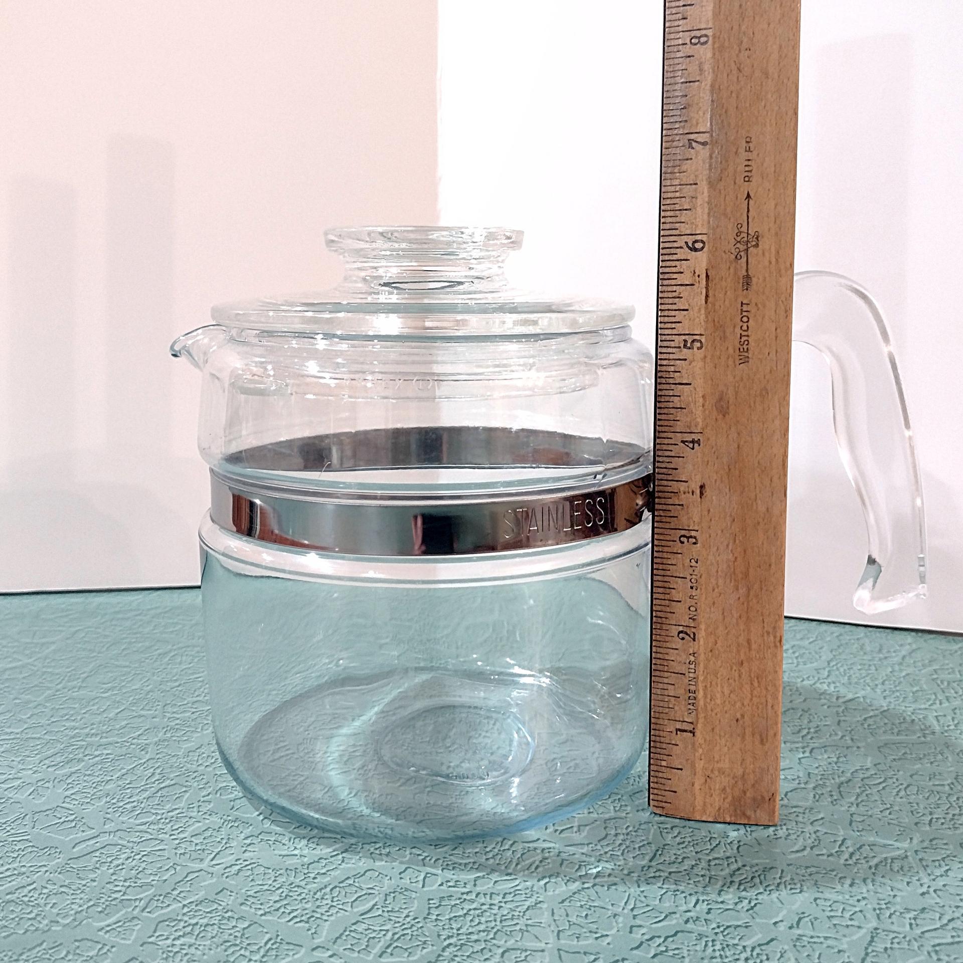 Vintage PYREX Flameware Stovetop Glass Coffee Percolator 4 Cup Carafe with Lid and Handle, Model Pyrex 7754-b