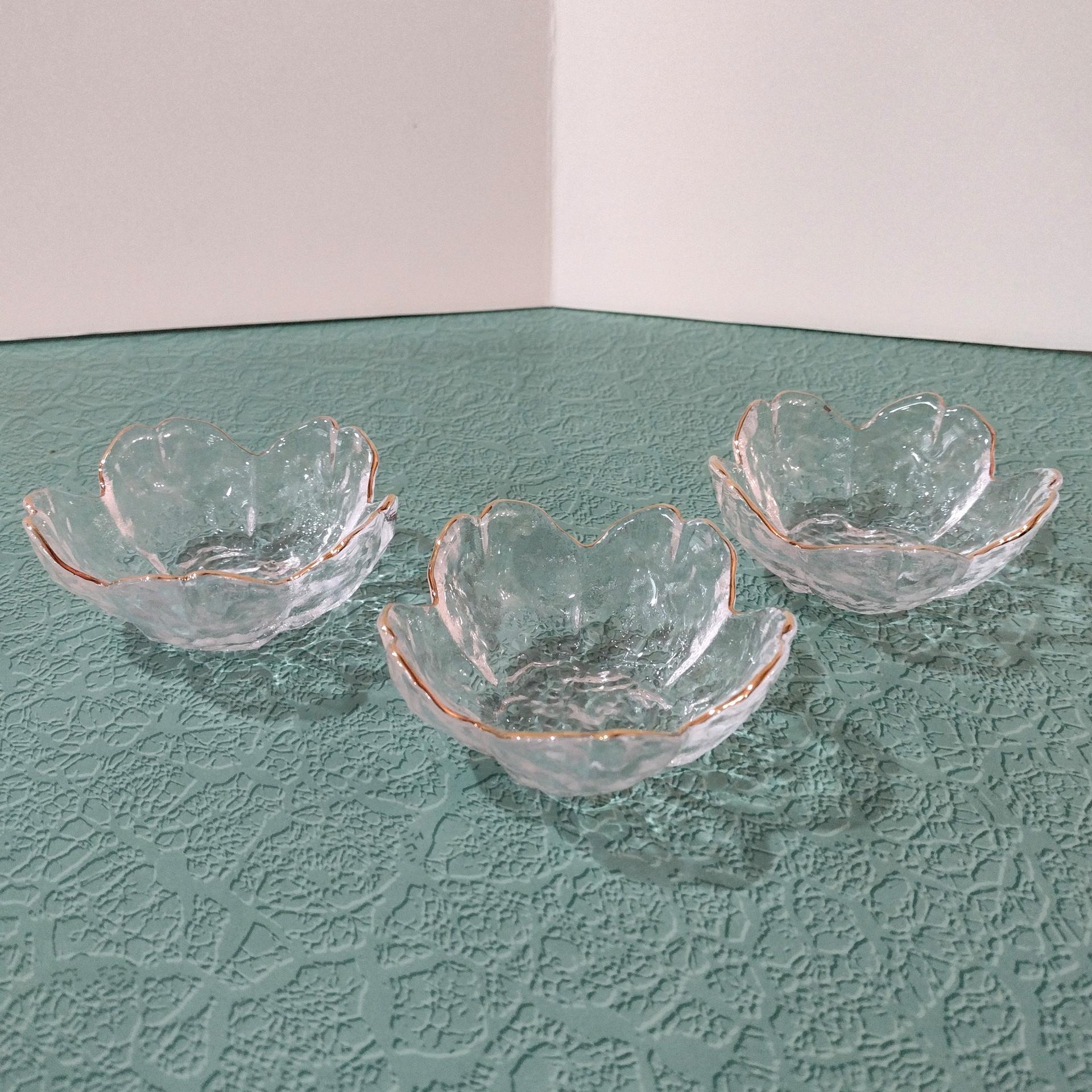 Vintage Flower Petal Mini Sauce Clear Glass Bowls, Set of Three, Small Food Preparation Bowls