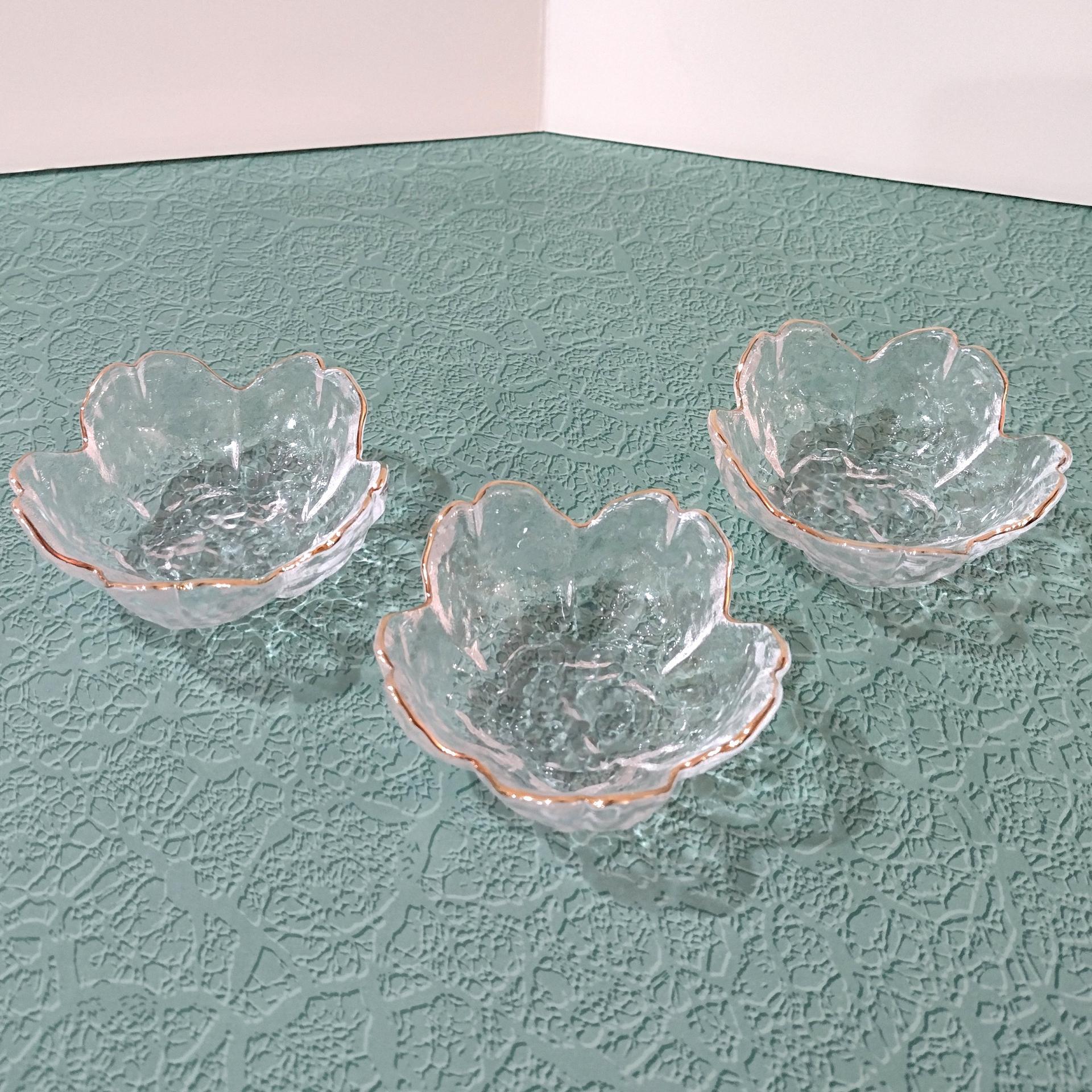 Vintage Flower Petal Mini Sauce Clear Glass Bowls, Set of Three, Small Food Preparation Bowls