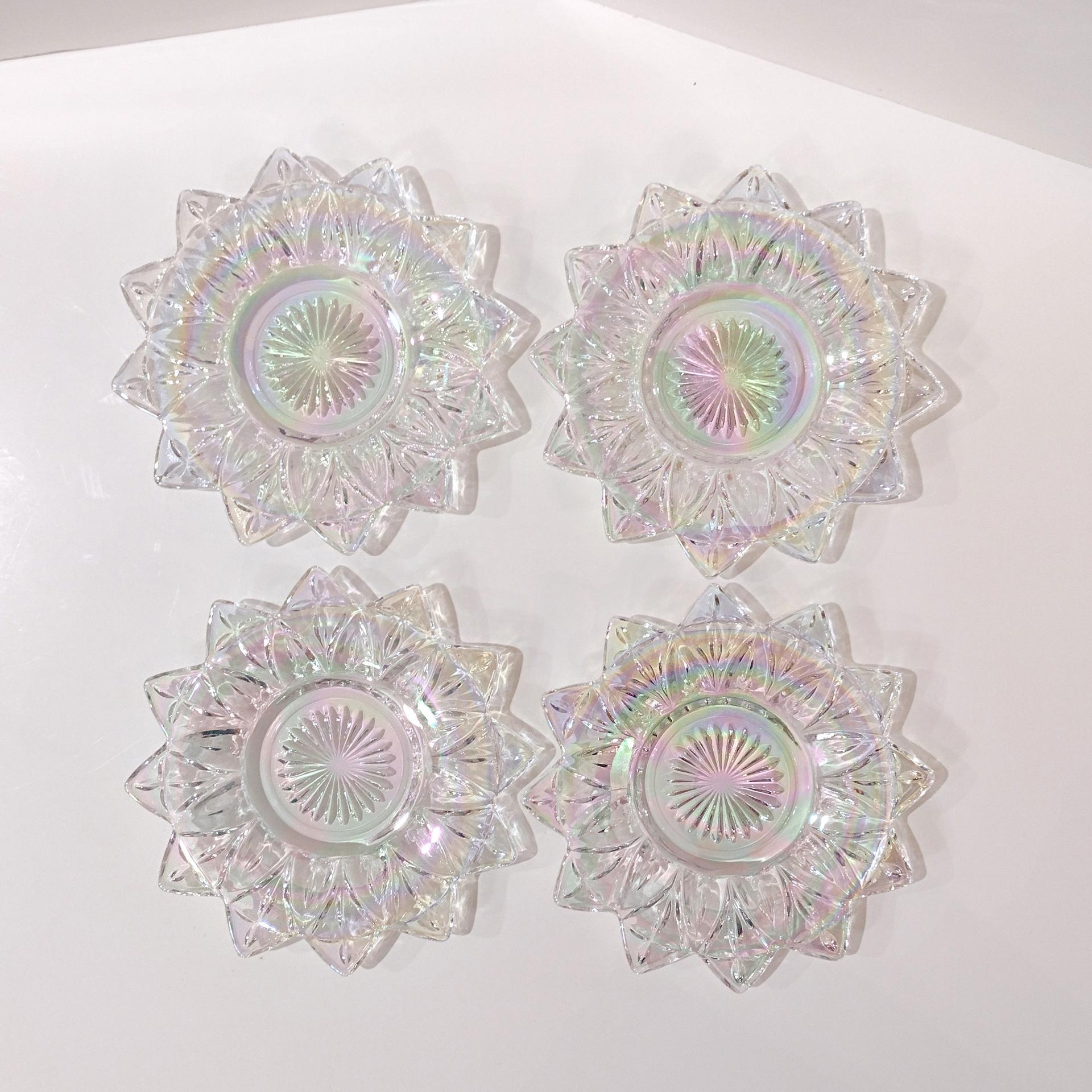 Vintage Federal Glass Petal Iridescent Clear Bread and Butter Plates Set of Four