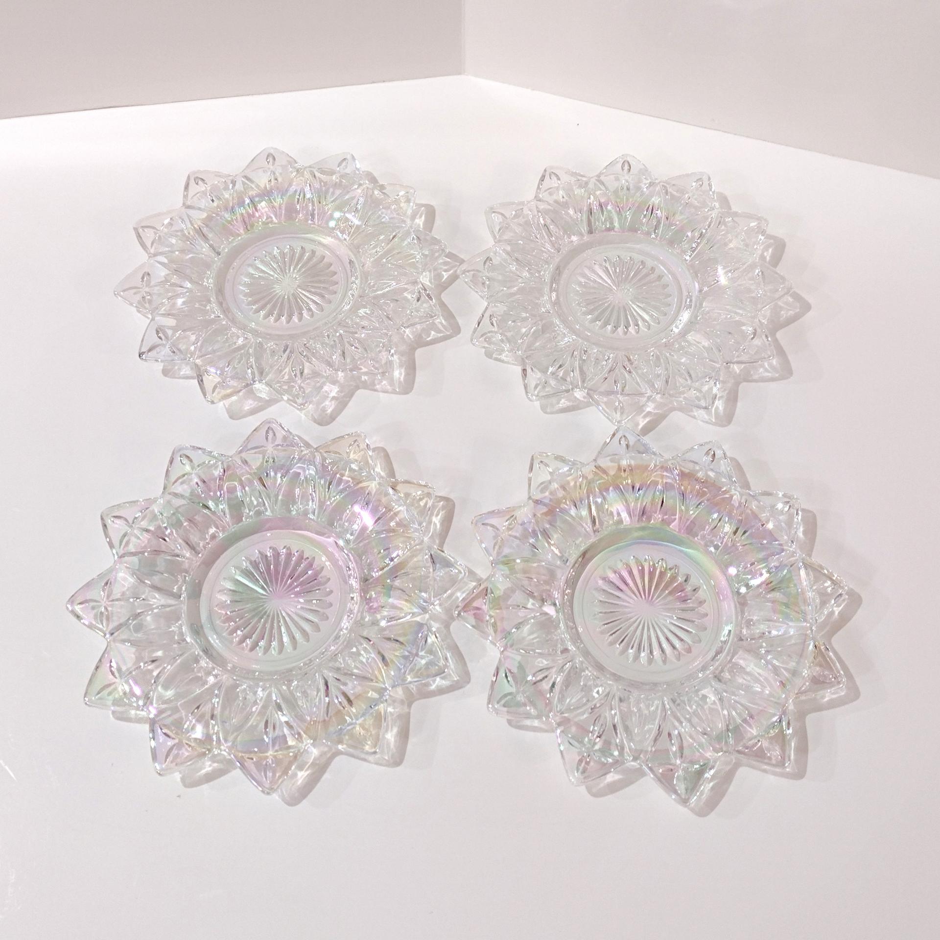Vintage Federal Glass Petal Iridescent Clear Bread and Butter Plates Set of Four