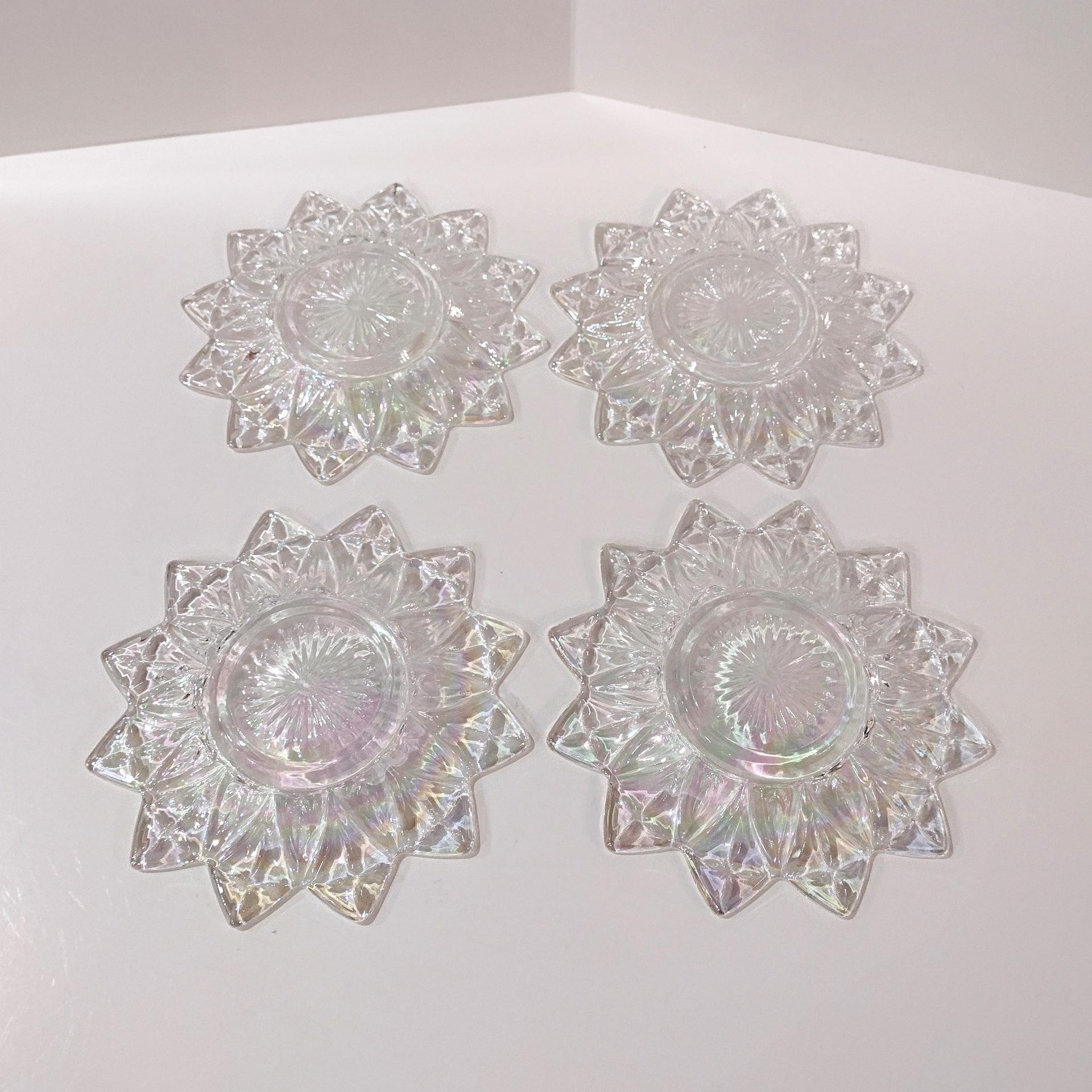 Vintage Federal Glass Petal Iridescent Clear Bread and Butter Plates Set of Four
