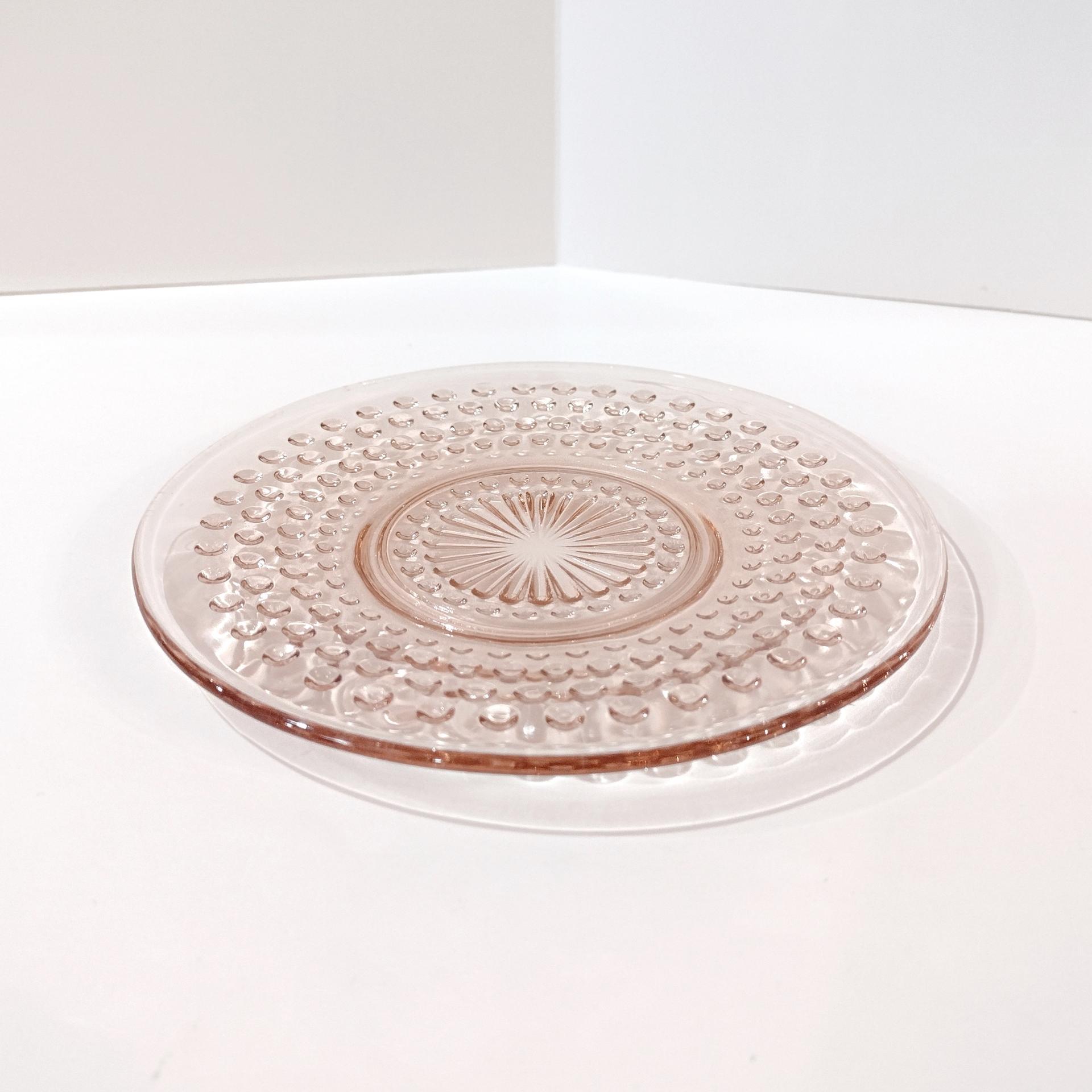 Vintage Anchor Hocking Pink Hobnail Glass Bread and Butter Appetizer 6"  Plate, 1930's Depression Glass Plate