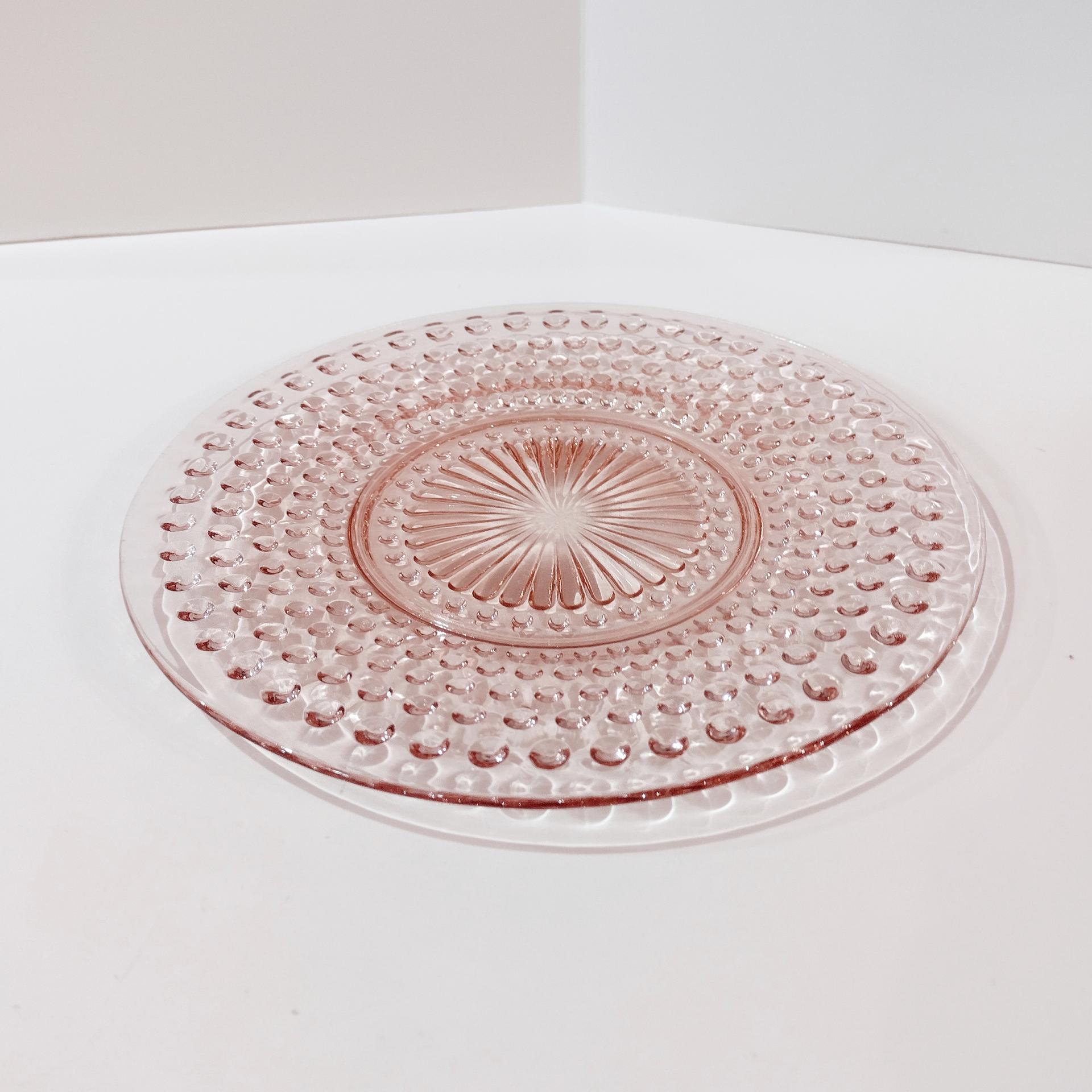 Vintage Anchor Hocking Pink Hobnail Glass Bread and Butter Appetizer 6"  Plate, 1930's Depression Glass Plate