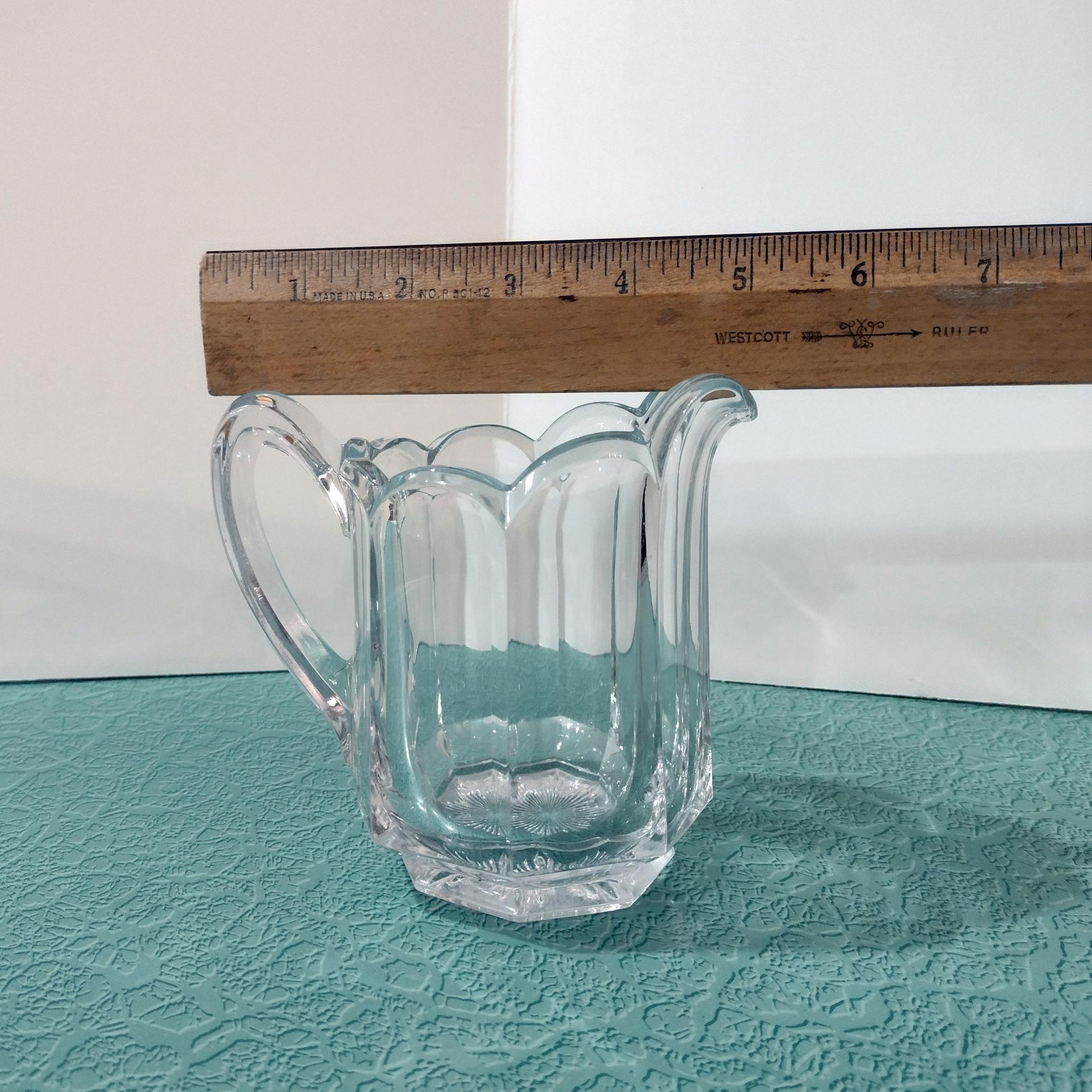 Antique Pressed Glass Creamer Pitcher, UV Reactive Manganese Glass