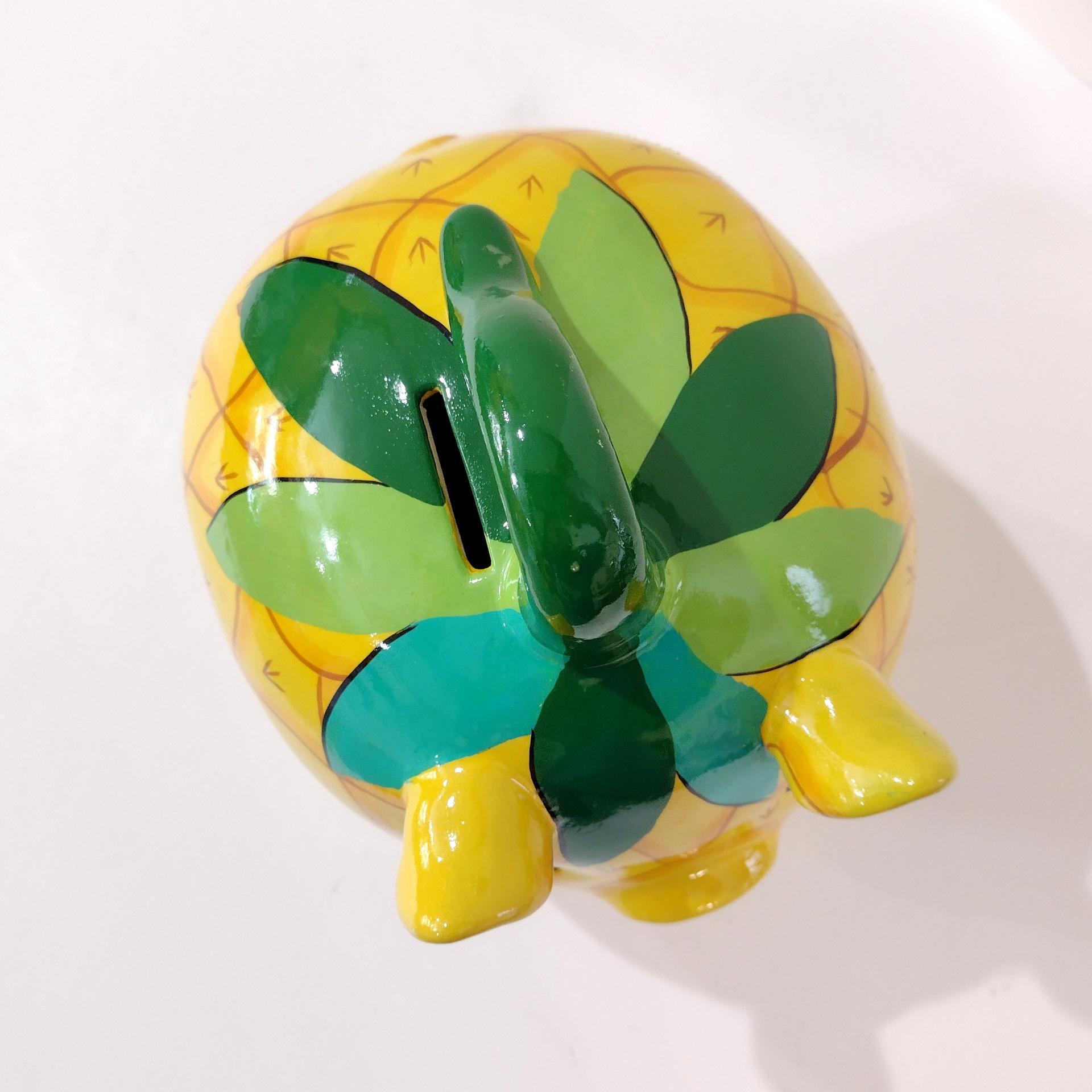 Vintage Hand Painted Mexican Piggy Bank, Pineapple Painted Pig Coin Bank