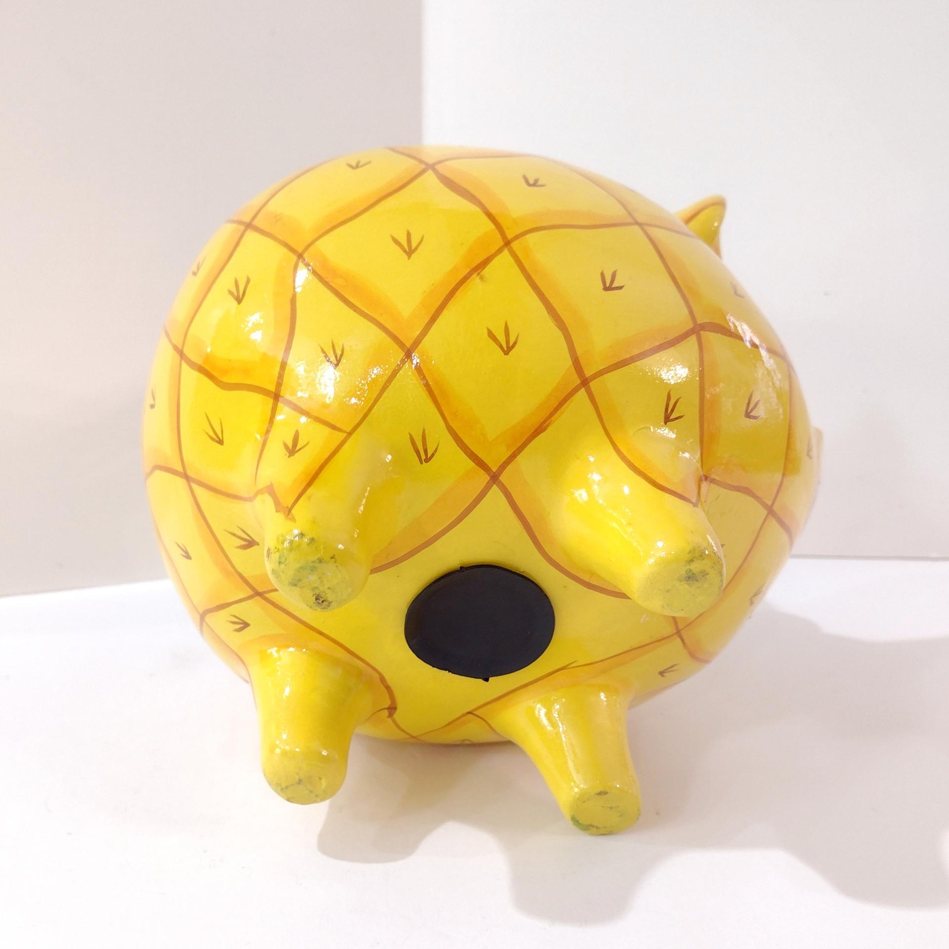 Vintage Hand Painted Mexican Piggy Bank, Pineapple Painted Pig Coin Bank