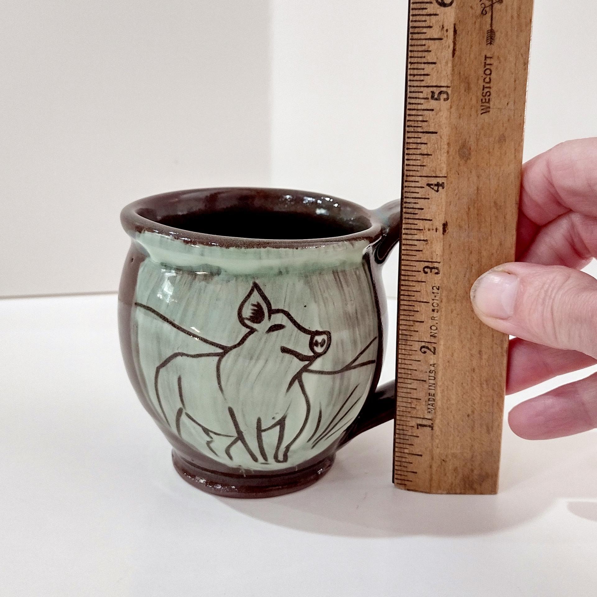 Vintage Hand Crafted Brown and Green Happy Pig Ceramic Mug, Pig Lover Farmer Gift