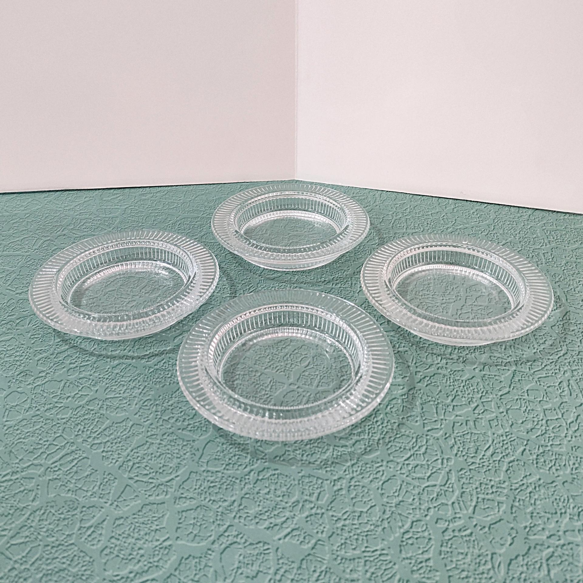 Vintage Clear Glass Coasters, Set of Four, Pillar Candle Holders, Glass Ashtrays
