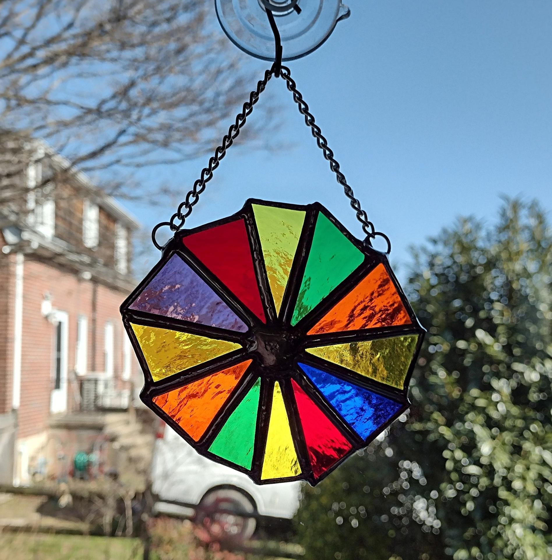 Stained Glass Rainbow Pinwheel Suncatcher