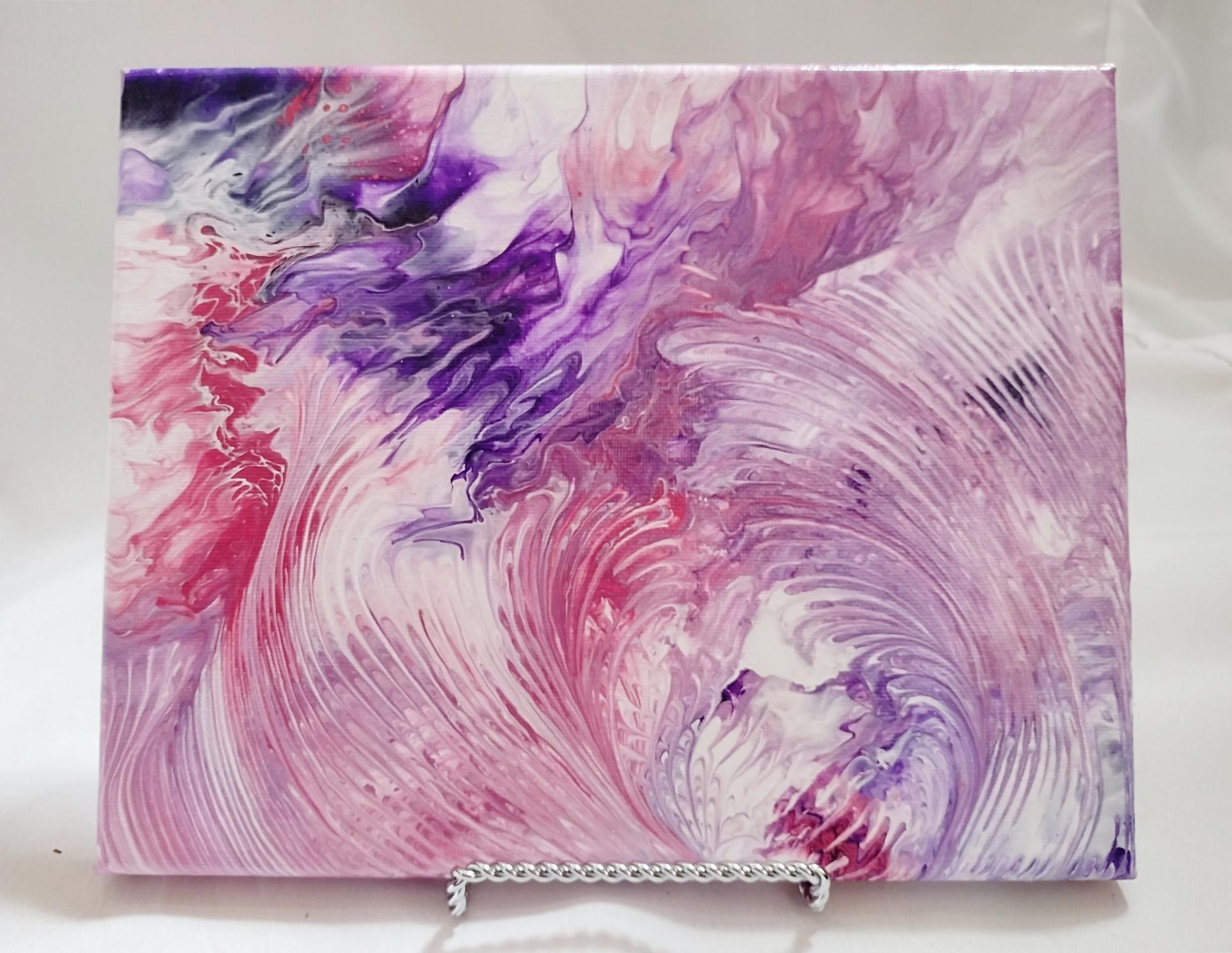 Pink Swirl Abstract Original Acrylic Pour Painting, 8" x 10", Fluid Art Painting