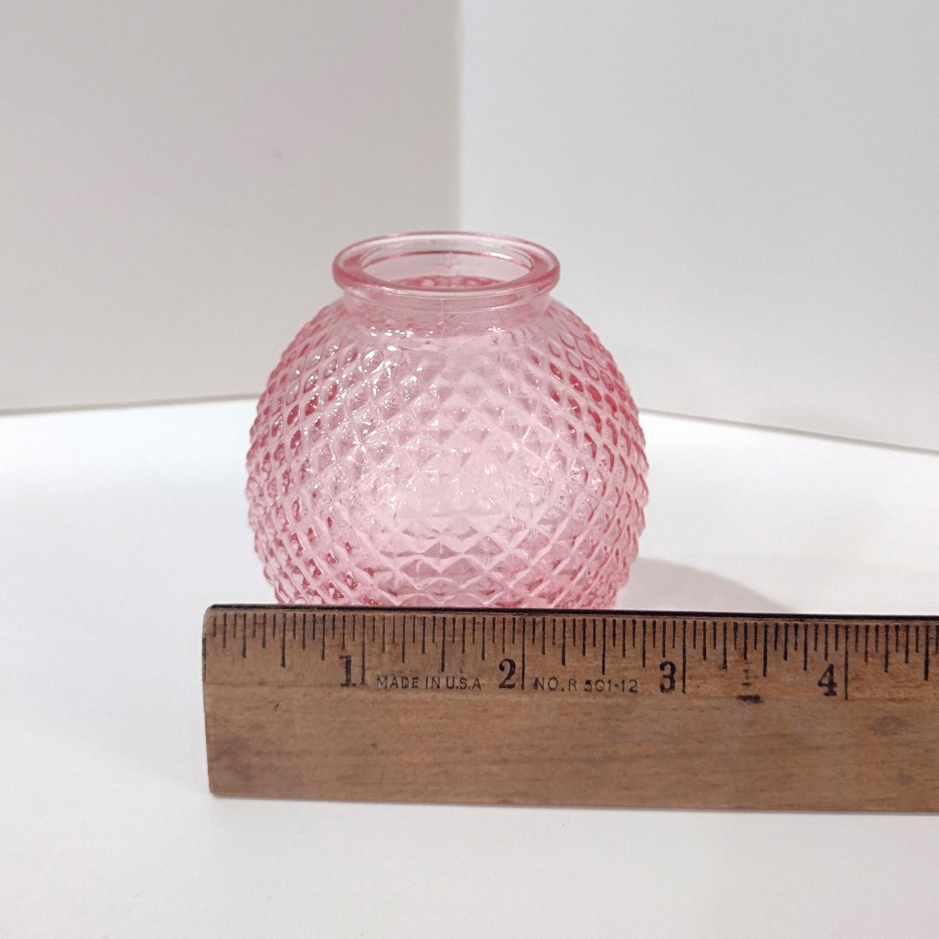 Pink Glass Round Hobnail Bud Vases, Set of Four, Small Globe Bud Flower Vases