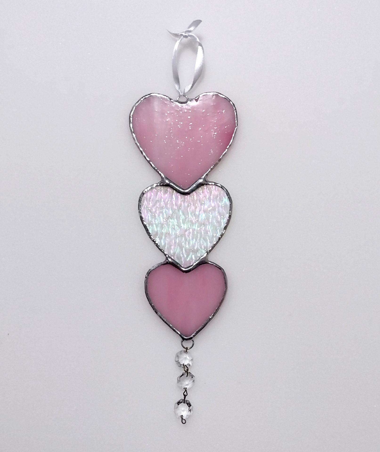 Nesting Hearts Stained Glass Suncatcher, Pink and Clear Iridescent