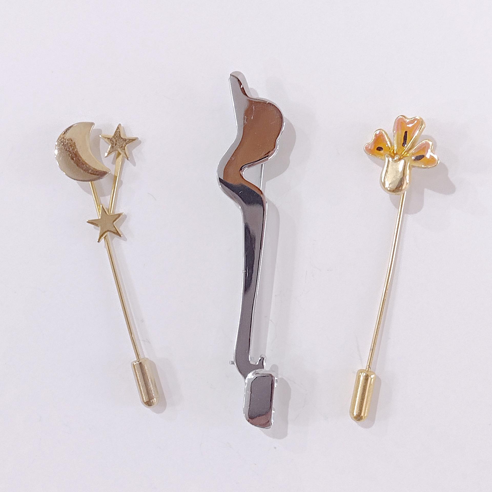Vintage Stick Pins, Set of 3, Moon and Stars Pin, Iris Flower Pin, Scarf Pin