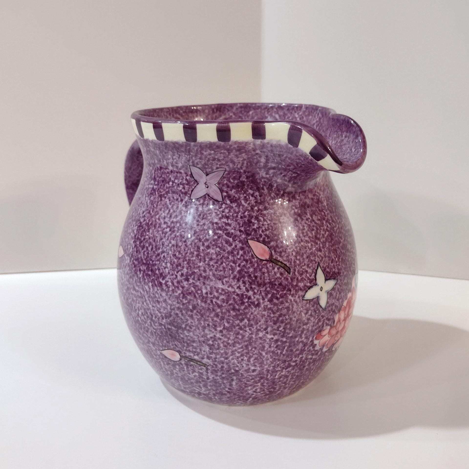 Vintage Laurie Gates Hydrangea Ceramic Purple Spongeware Pitcher