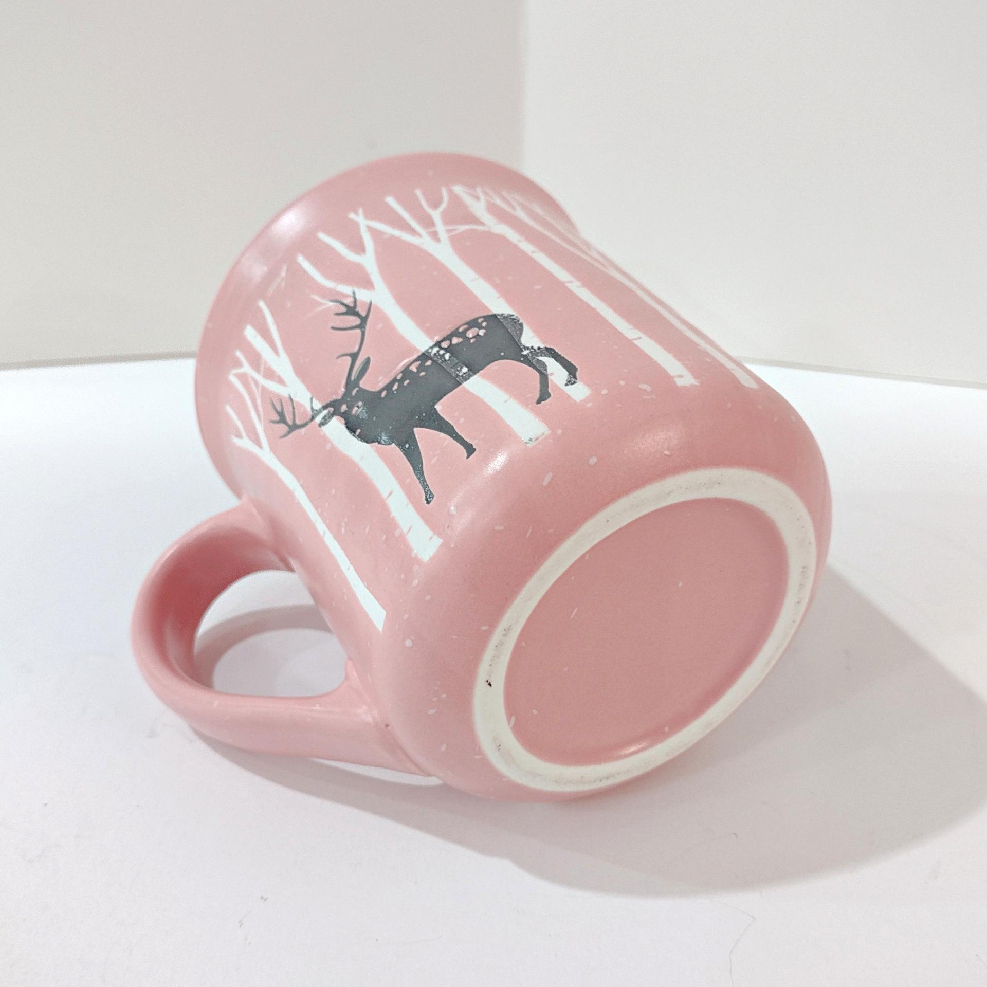 Vintage Pink Deer in the Woods Oversized Ceramic Coffee Tea Mug