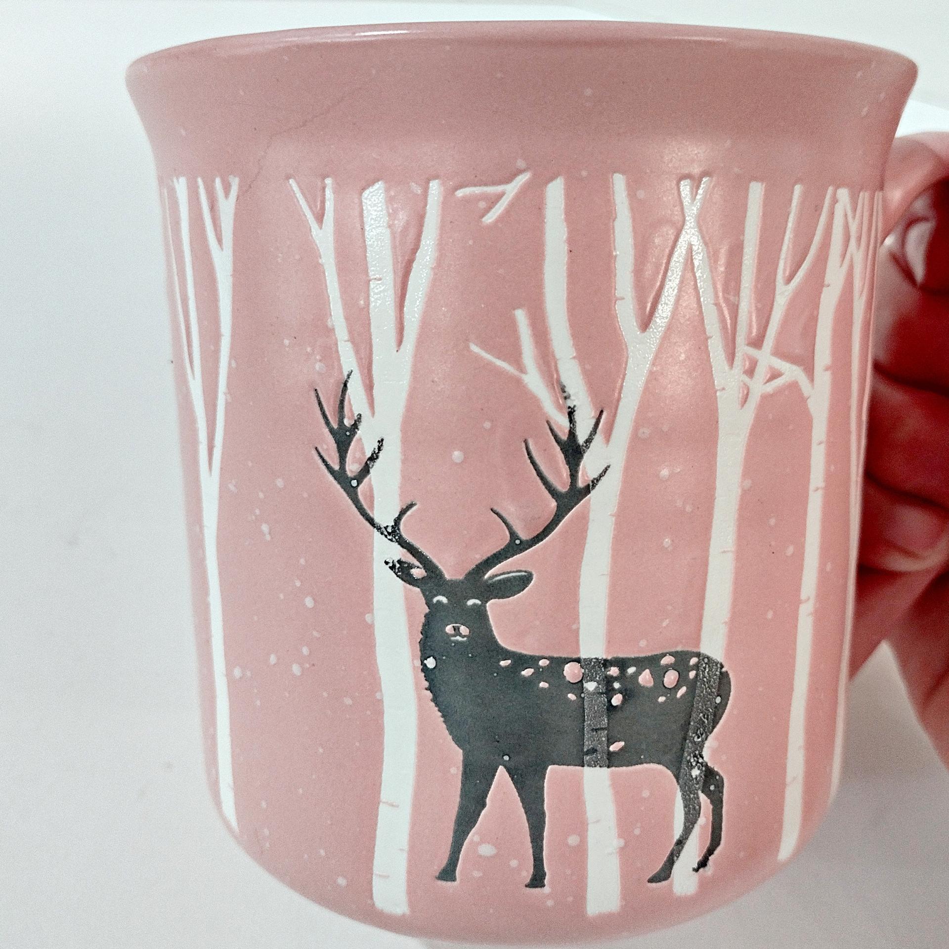Vintage Pink Deer in the Woods Oversized Ceramic Coffee Tea Mug