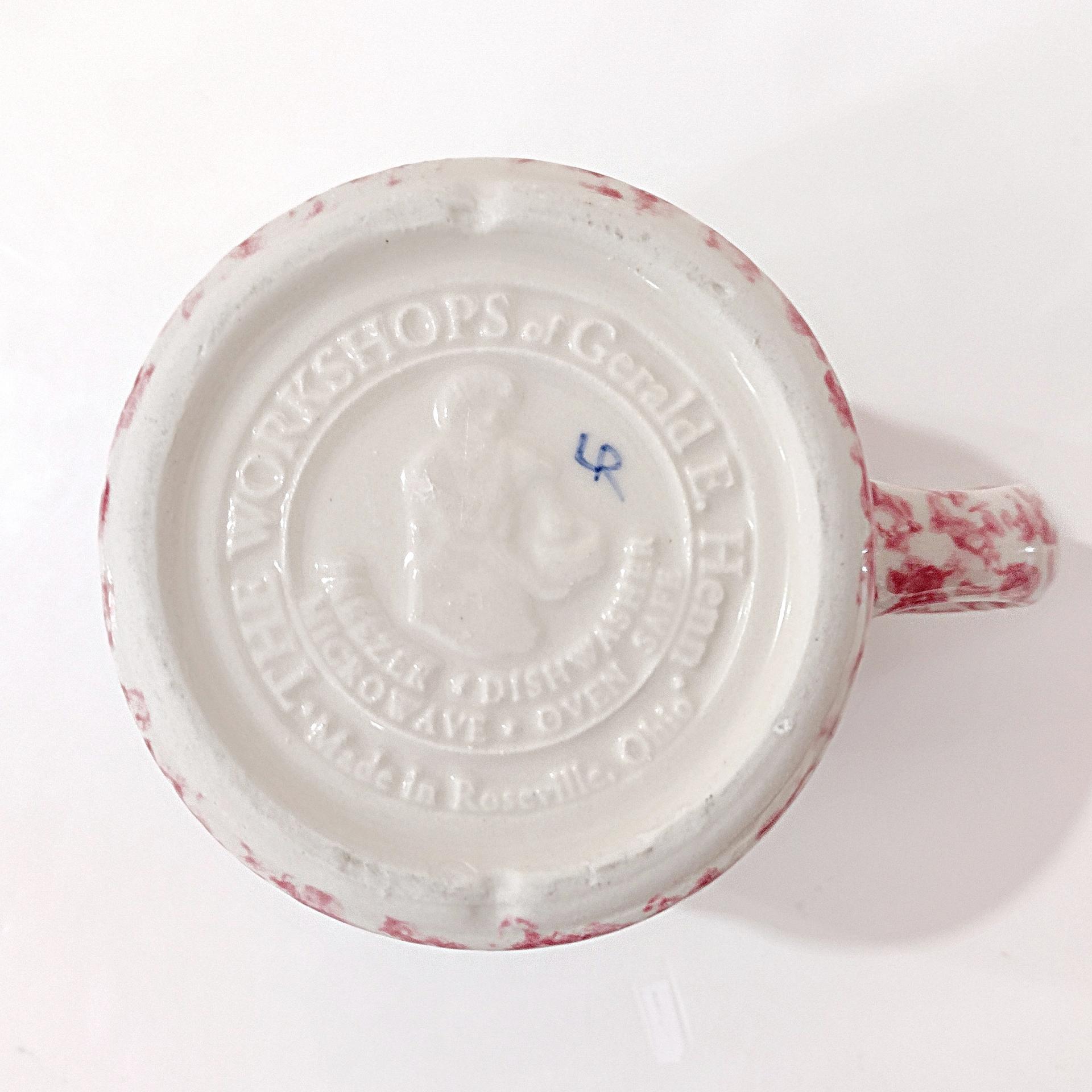 Vintage Pink Spongeware Ceramic Coffee Tea Mug, Workshops of Gerald E Henn Pottery, Roseville Spongeware Pottery