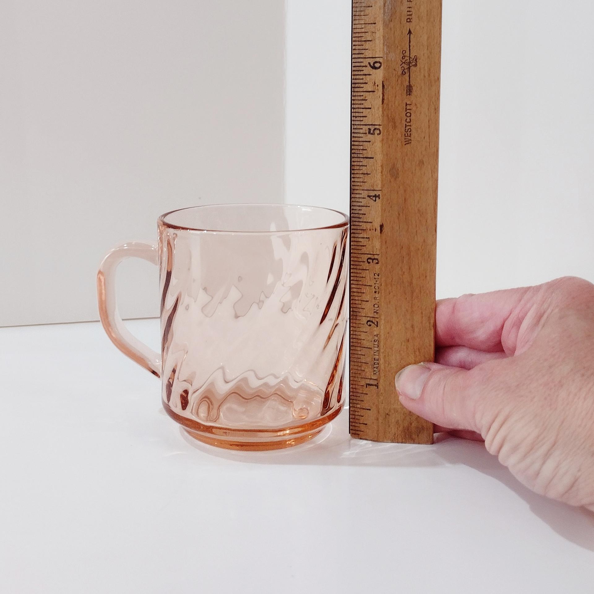 Vintage Arcoroc France Rosaline Pink Swirl Optic Glass Mugs, Set of Two