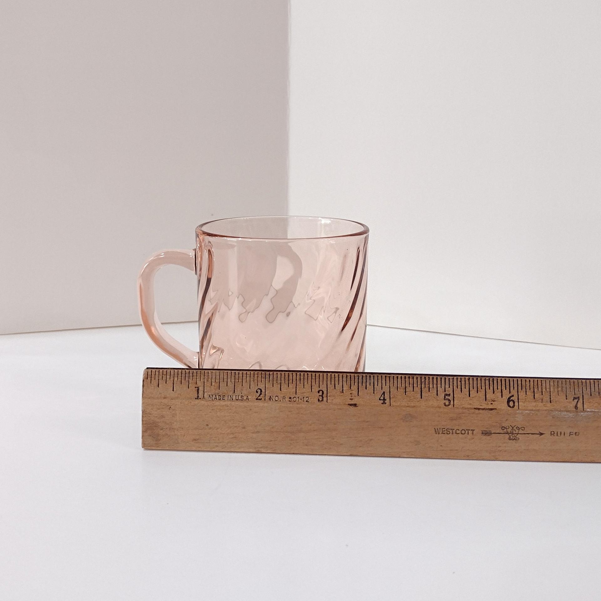 Vintage Arcoroc France Rosaline Pink Swirl Optic Glass Mugs, Set of Two