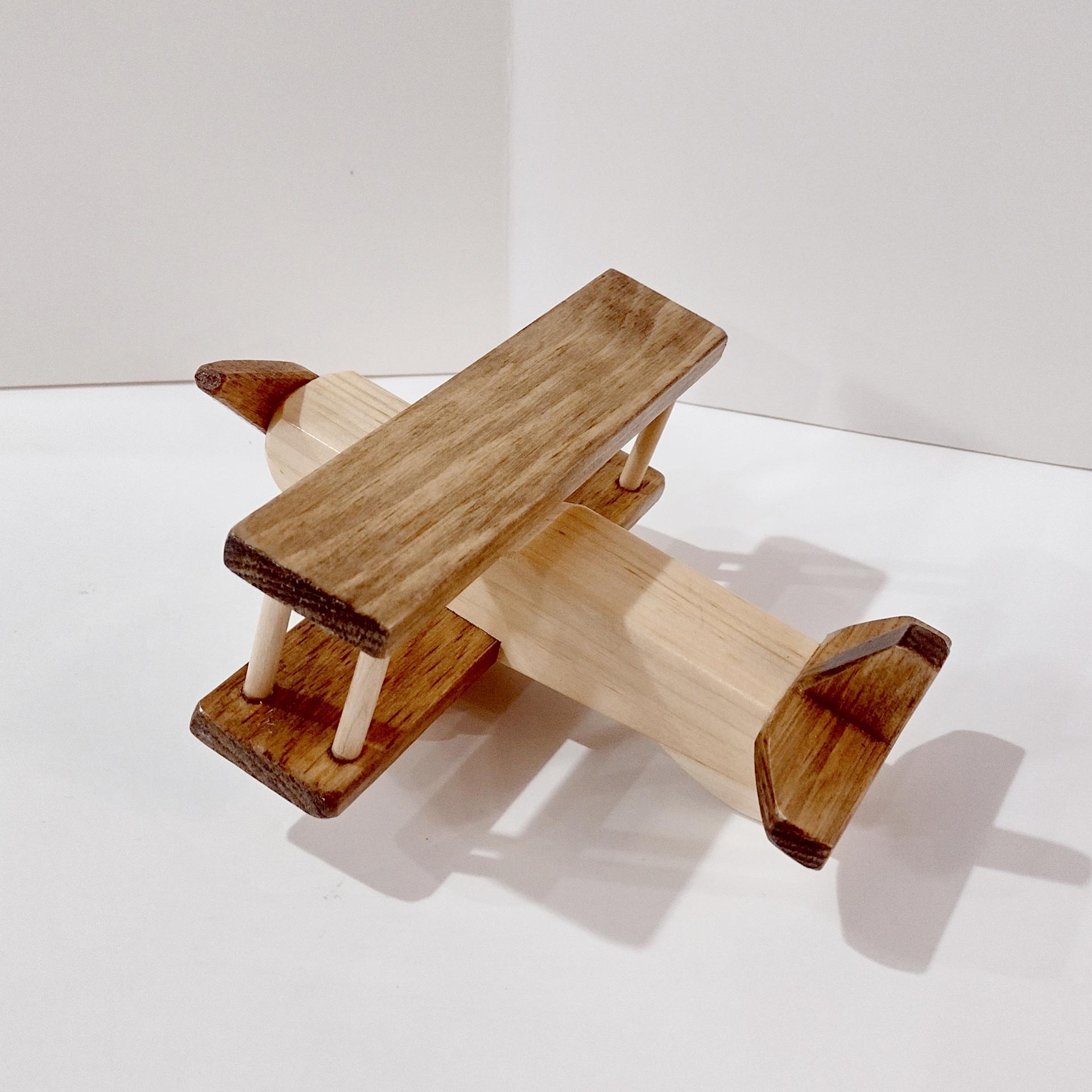 Vintage Wooden Airplane Rolling Child's Push Toy, Clip Clop Lapps Toys Handcrafted Amish Toy