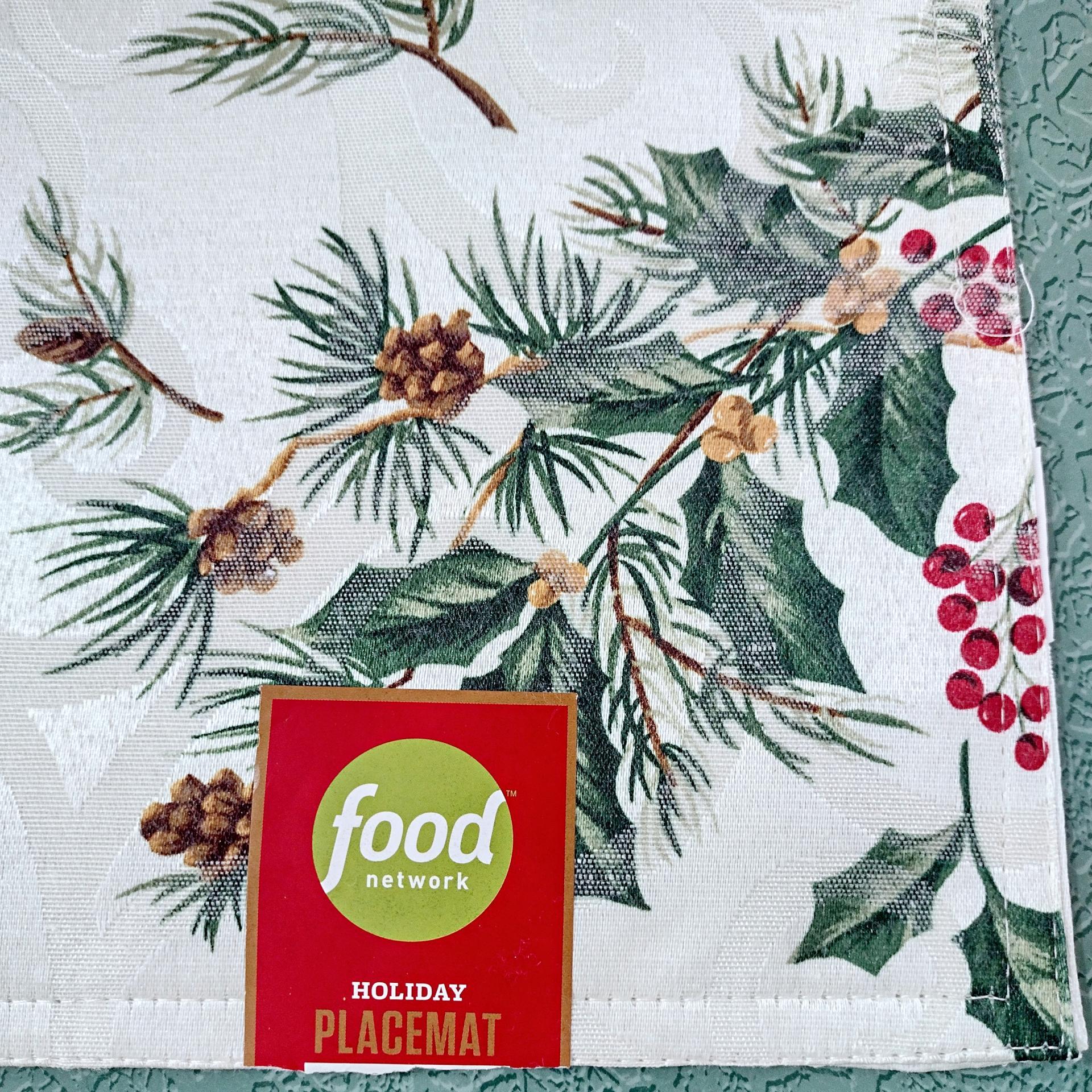 Vintage NEW Food Network Holiday Reversable Placemats, Set of 6, Holly Berry and Pinecone Design, Christmas Winter Table Decor