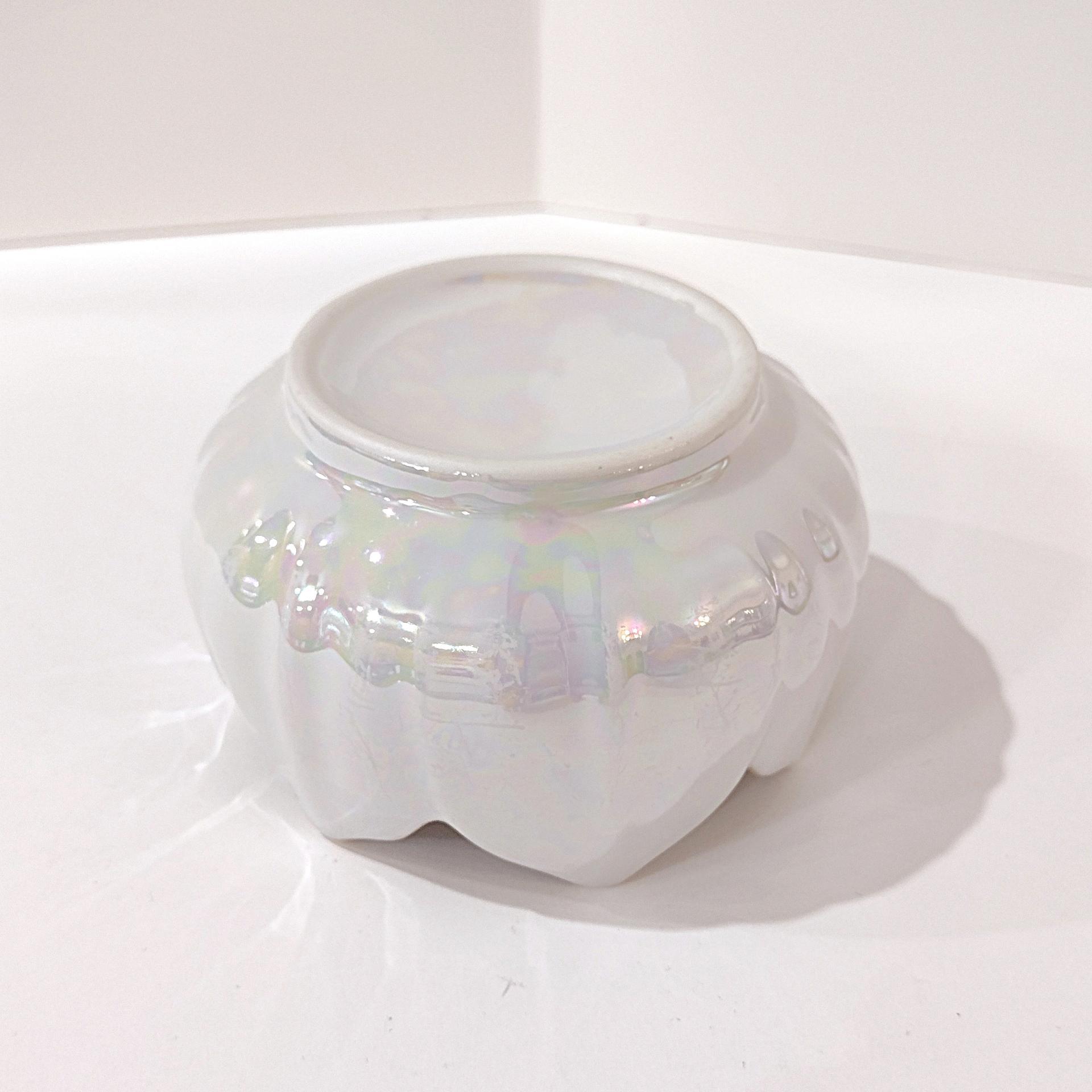 Vintage White Iridescent Lusterware Flower Petal Bowl