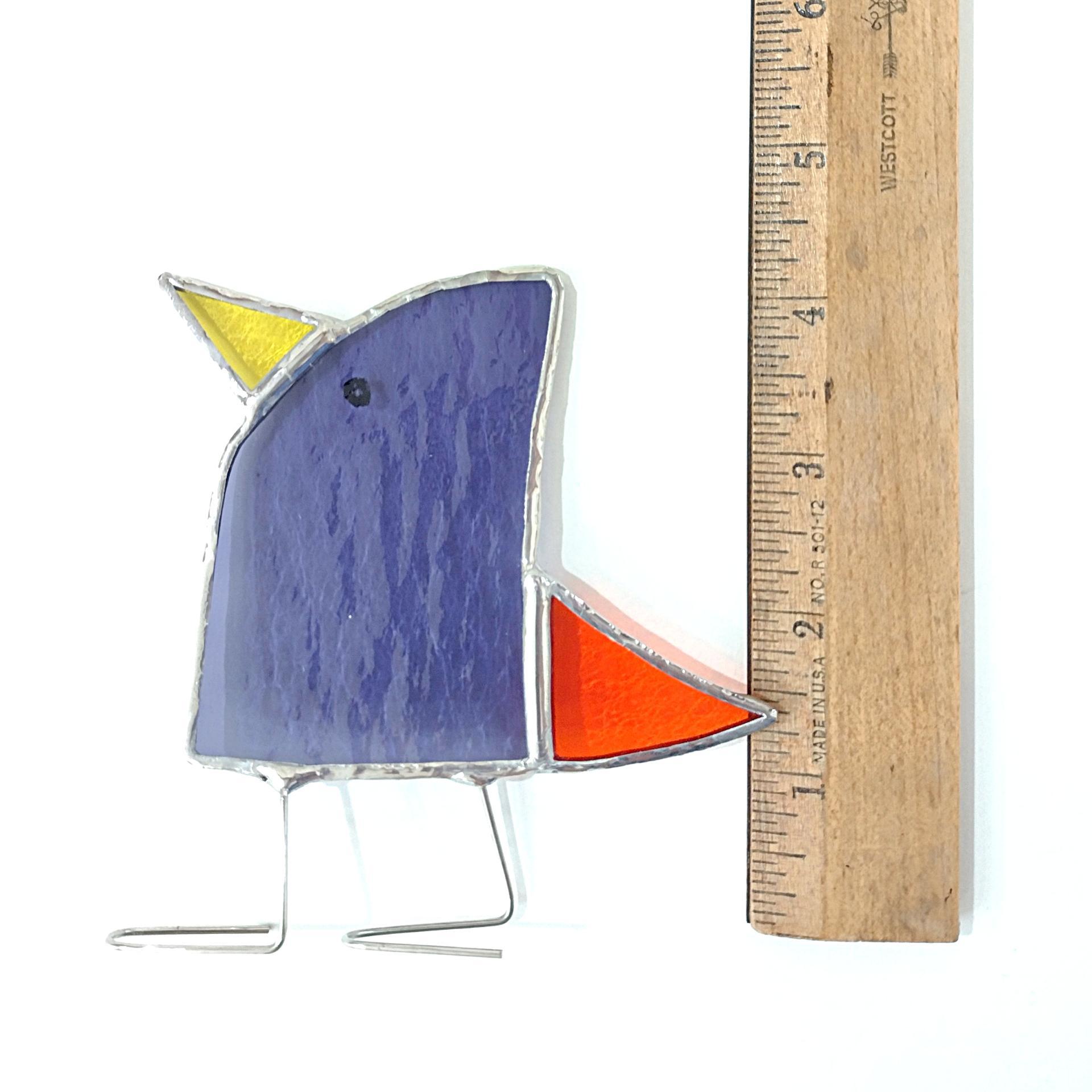 Stained Glass Standing Bird, Funky Purple and Orange Glass Bird Suncatcher, Bird Lover Gift, Windowsill Sitter
