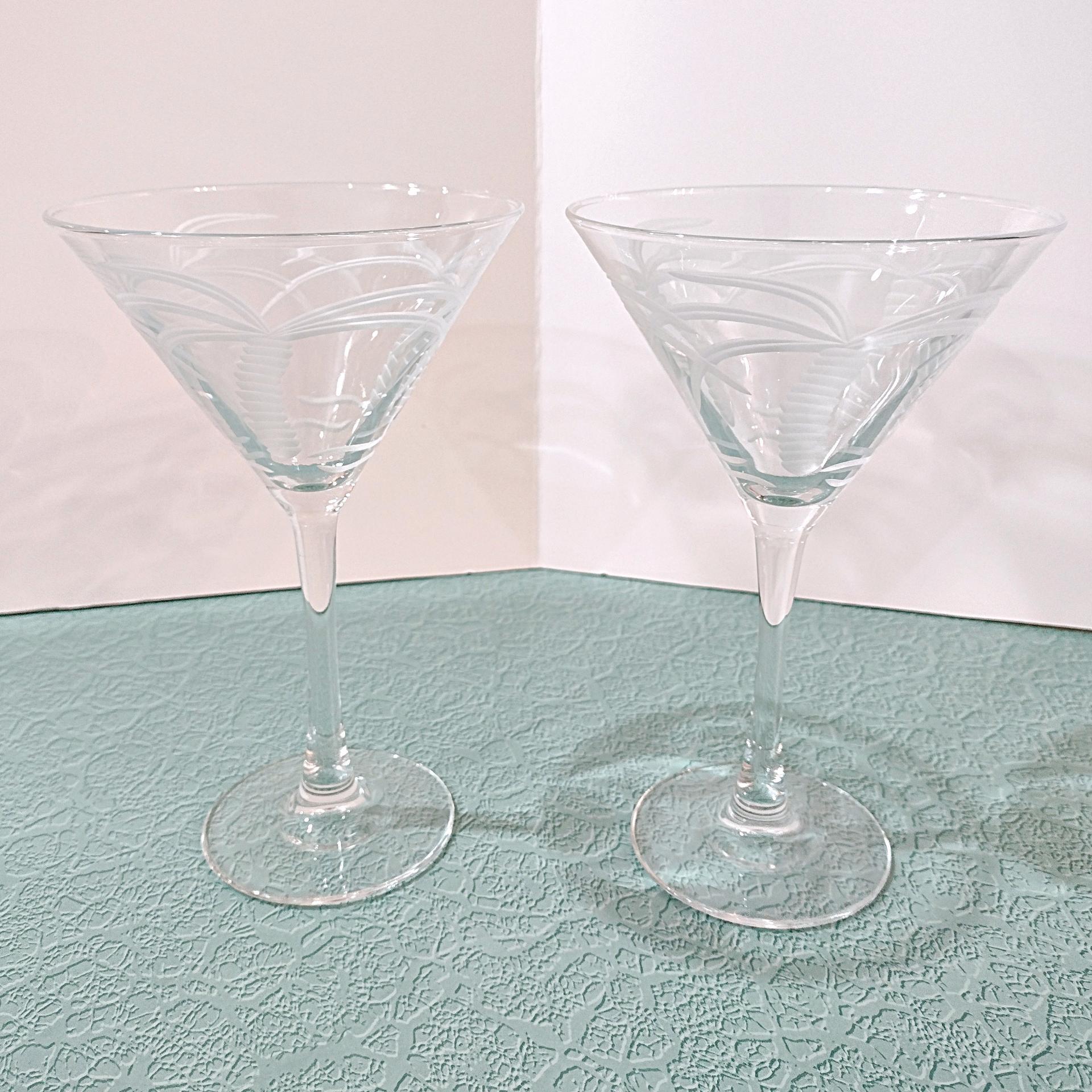 Rolf Glass Palm Tree Martini Cocktail Glasses, Set of Two