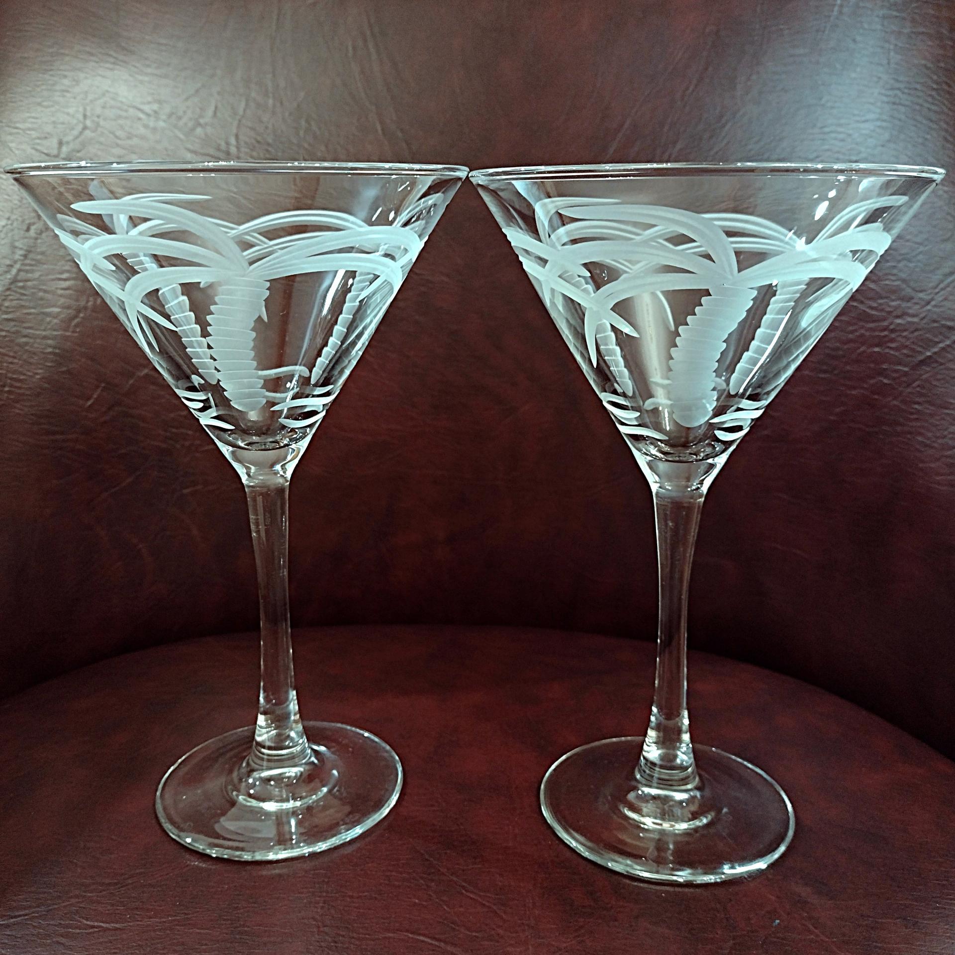 Rolf Glass Palm Tree Martini Cocktail Glasses, Set of Two