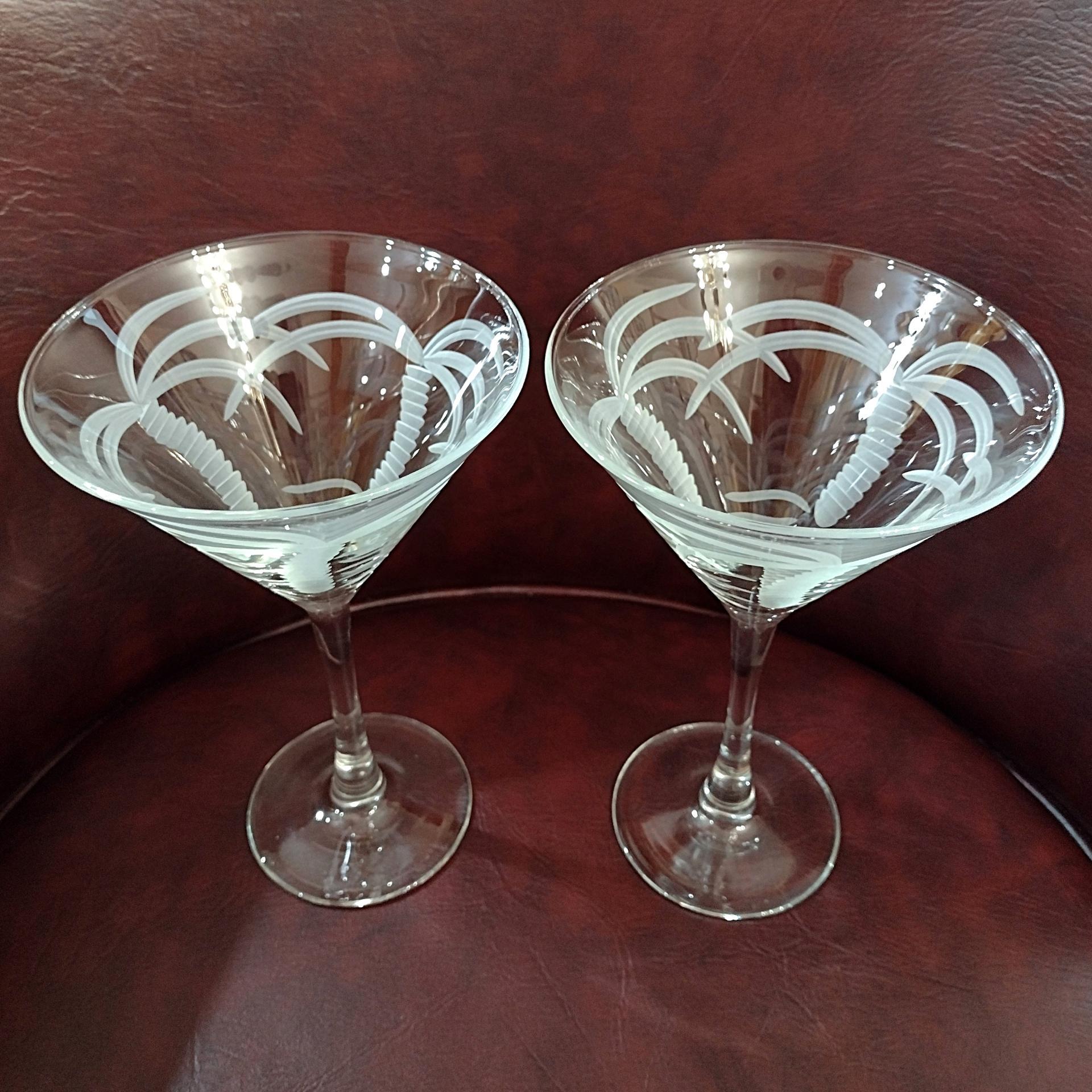 Rolf Glass Palm Tree Martini Cocktail Glasses, Set of Two