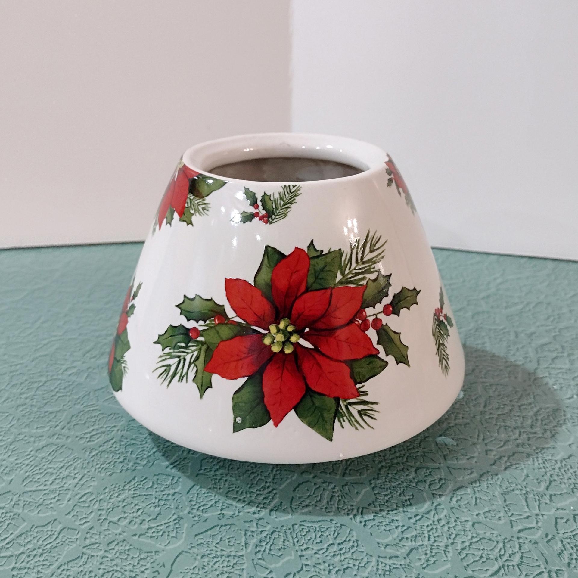 Christmas Poinsettia Flowers Jar Candle Shade Topper, Holiday Yankee Candle Jar Topper