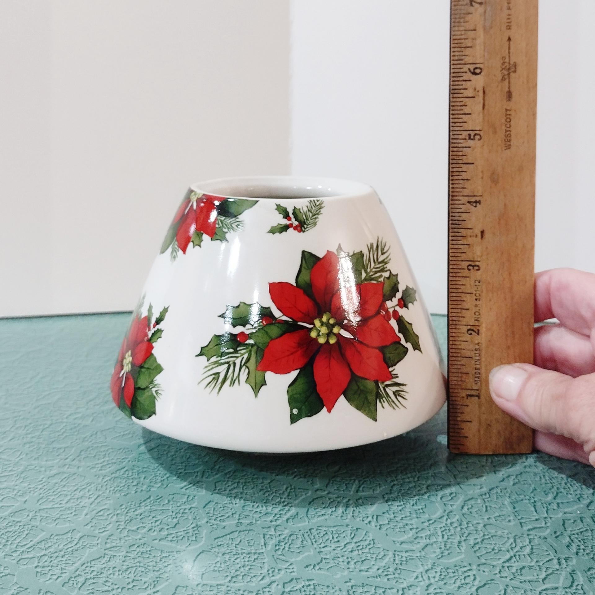 Christmas Poinsettia Flowers Jar Candle Shade Topper, Holiday Yankee Candle Jar Topper