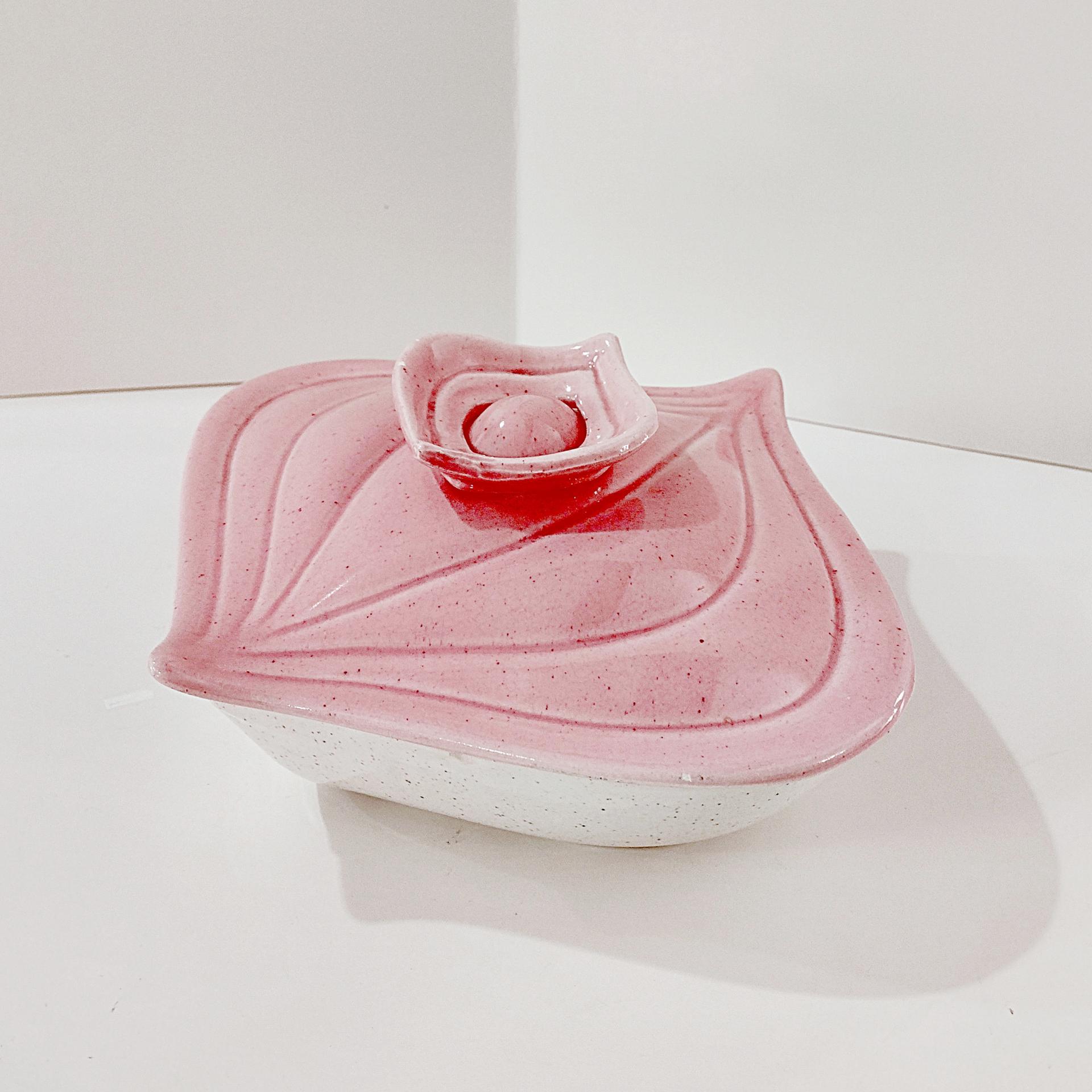 Vintage California Pottery USA Pink Onion Covered Serving Dish