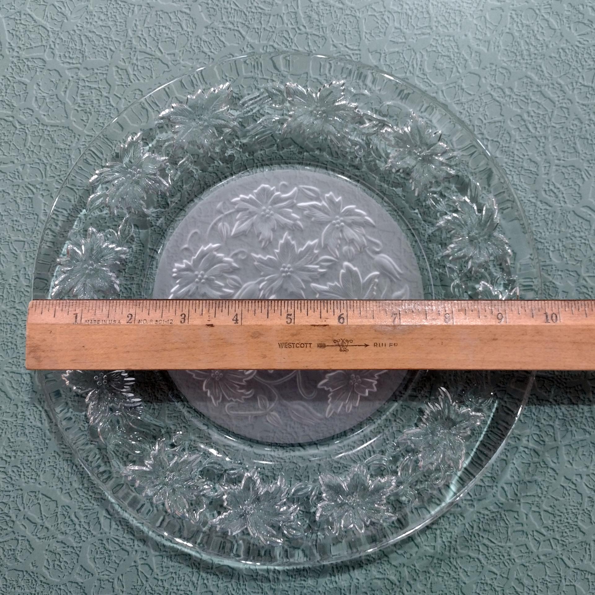 Vintage Princess House Fantasia Dinner Plates, Set of Two, Clear and Frosted Glass Plates with Poinsettia Floral Design