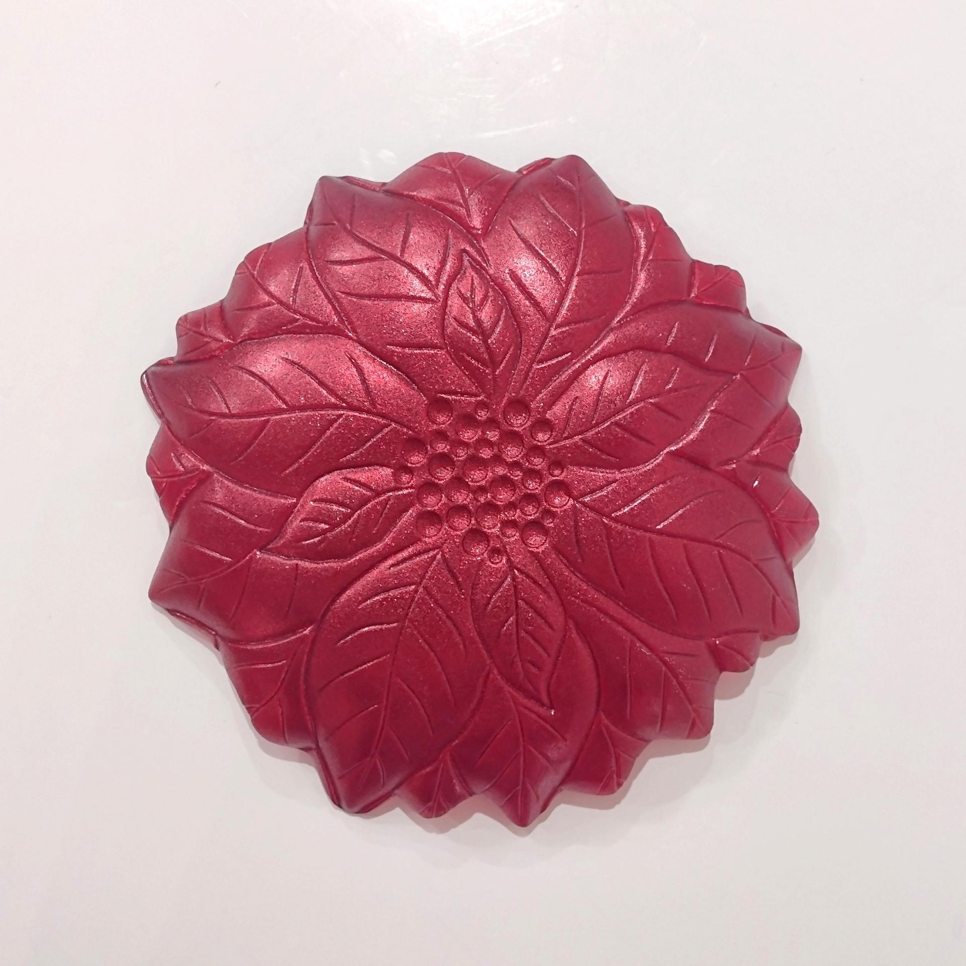 Vintage Red Glitter Glass Poinsettia Shaped Holiday Christmas Plate