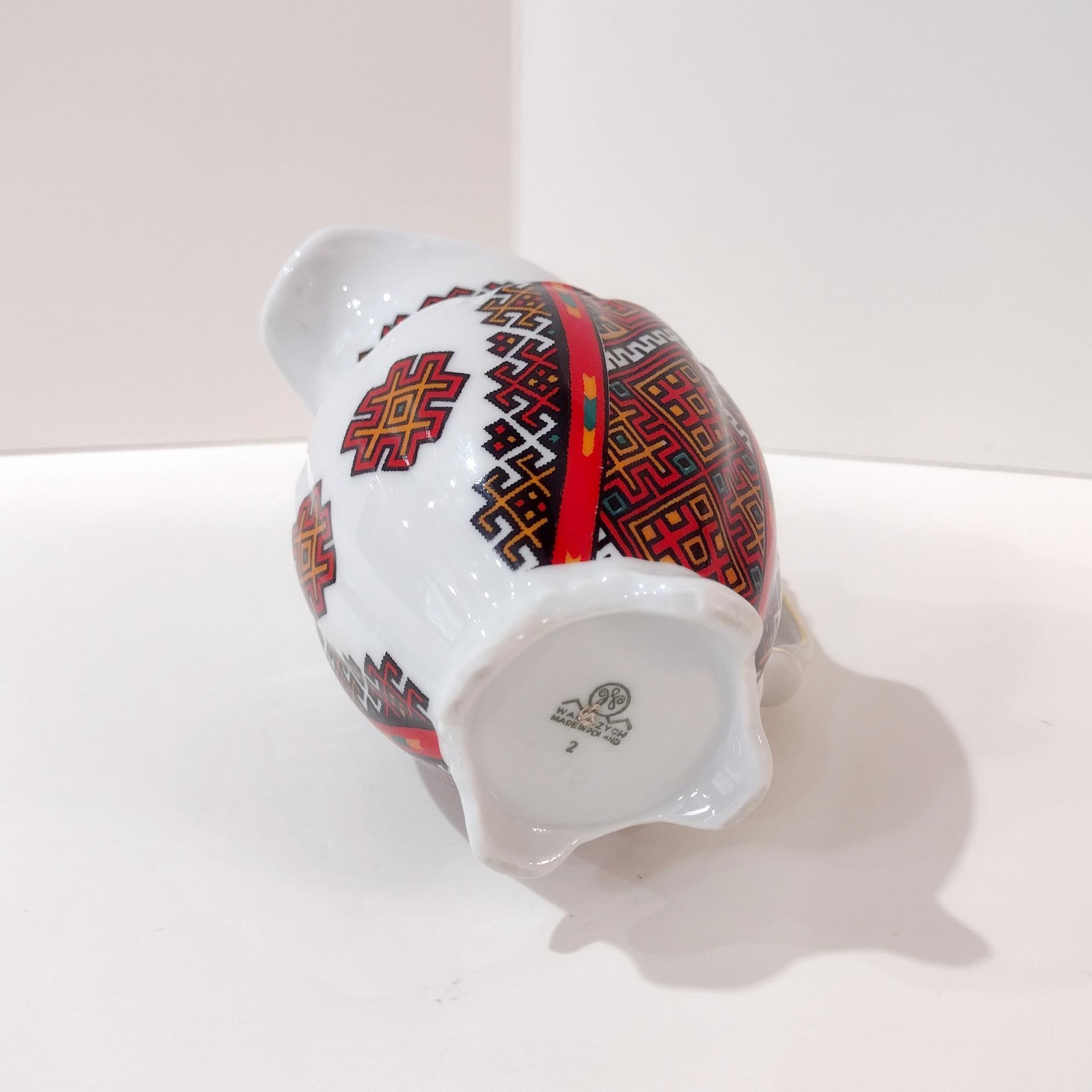 Vintage Walbrzych Poland Ceramic Creamer, Red and Black Geometric Design Sauce Pitcher