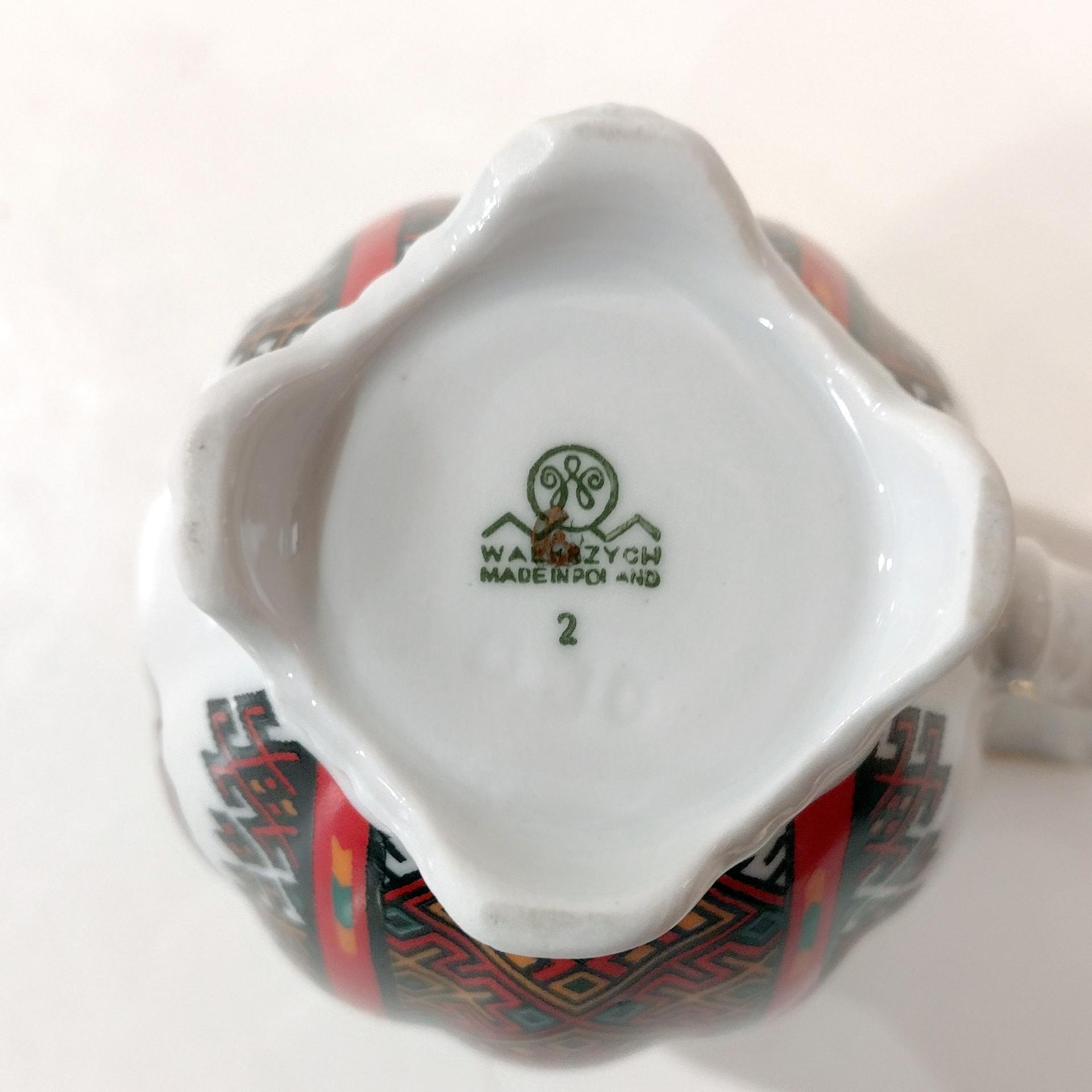 Vintage Walbrzych Poland Ceramic Creamer, Red and Black Geometric Design Sauce Pitcher