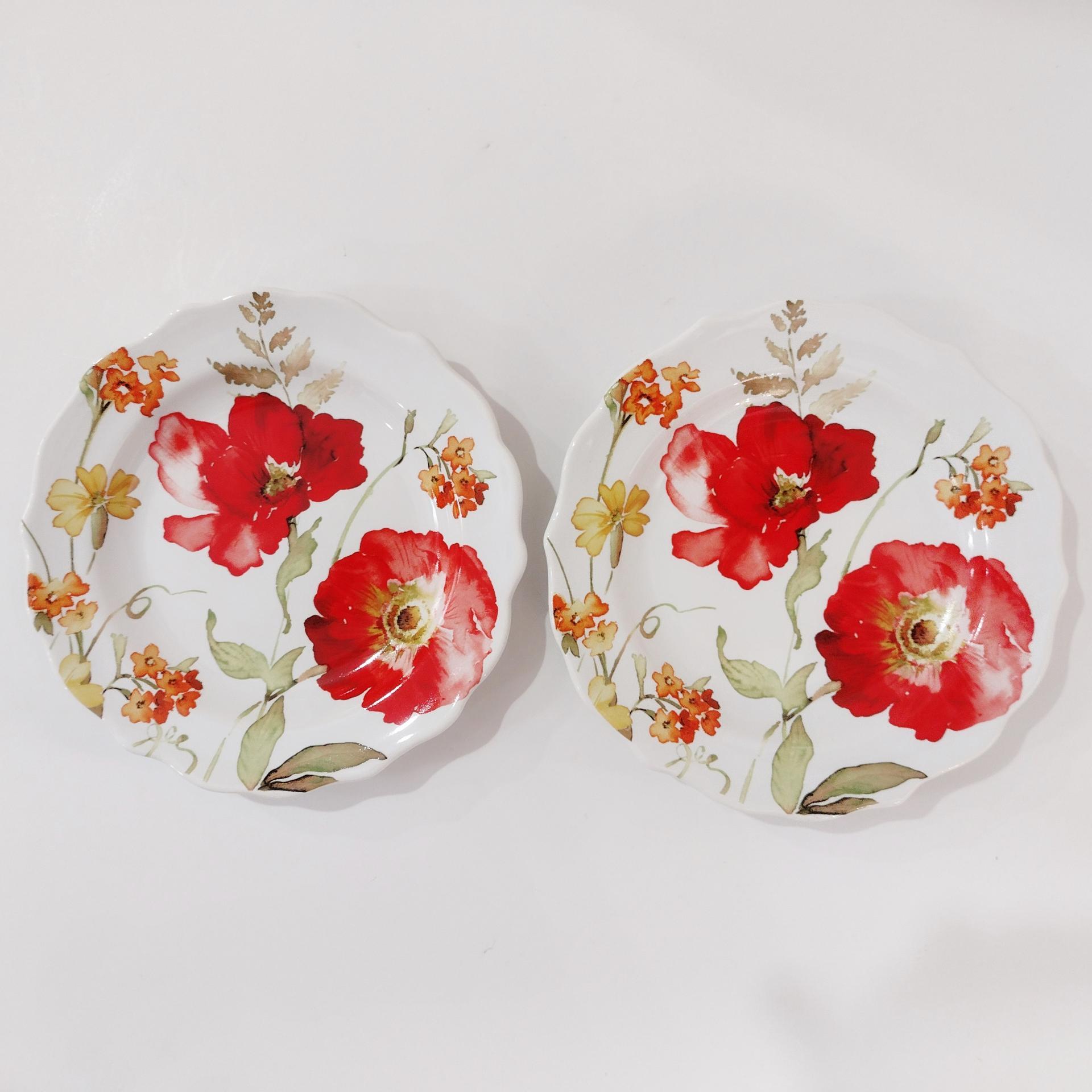 Vintage Red Poppy Appetizer Plates, Set of Two, Floral Decorative Small Plates