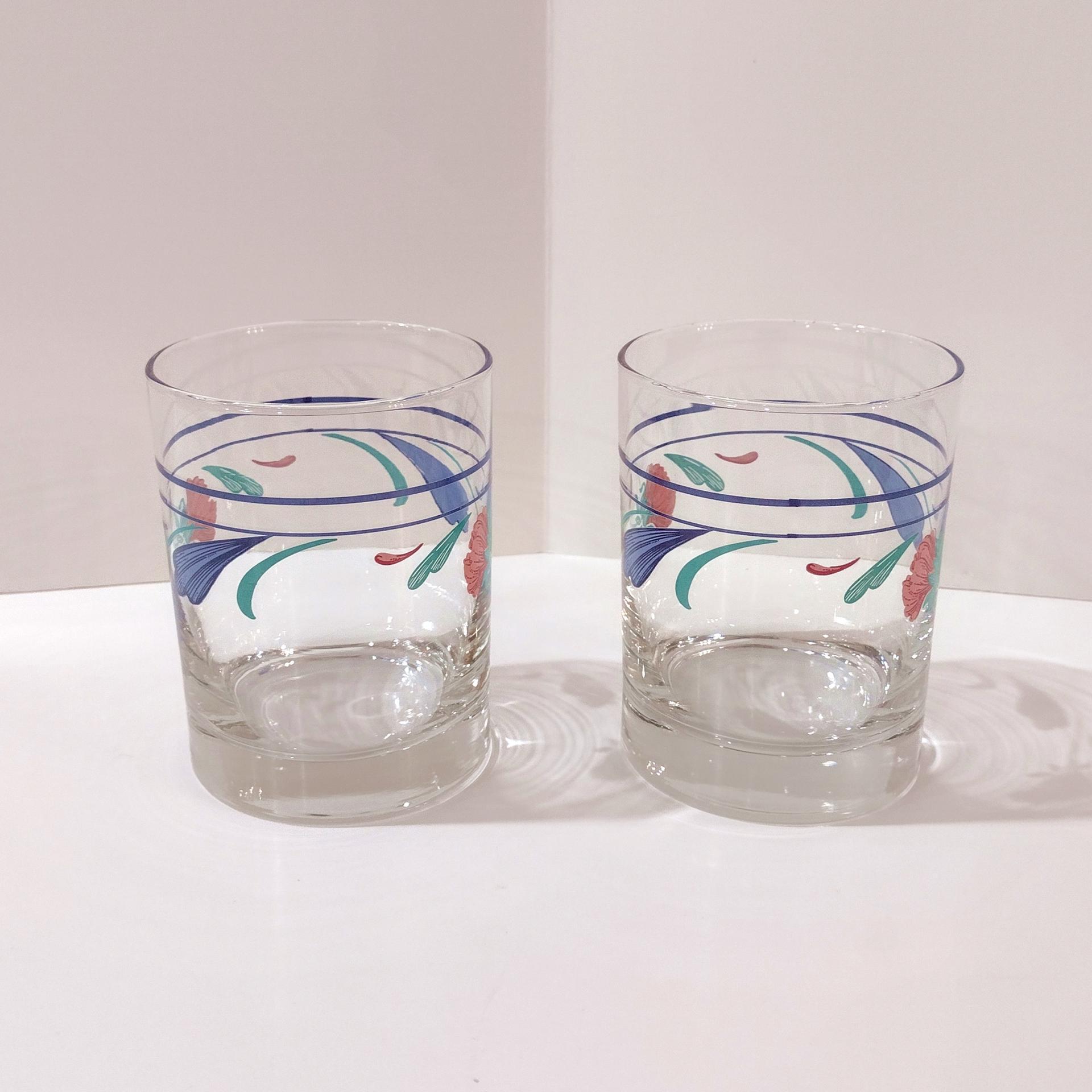 Vintage Lenox Poppies on Blue Double Old Fashioned Glasses, Set of Two, Vintage Whiskey Lowball Rocks Glasses