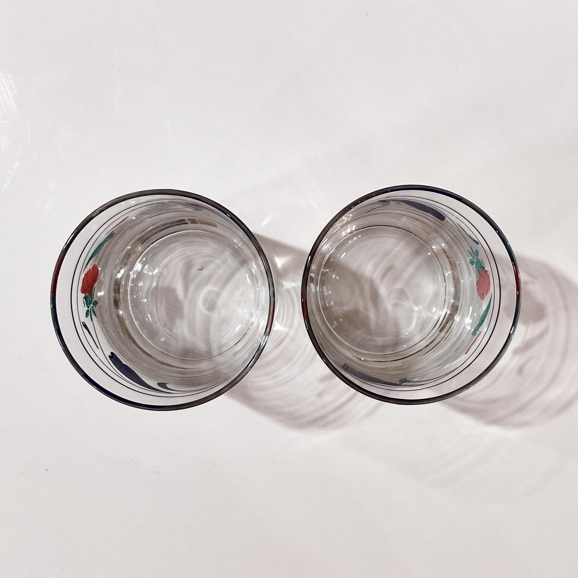 Vintage Lenox Poppies on Blue Double Old Fashioned Glasses, Set of Two, Vintage Whiskey Lowball Rocks Glasses