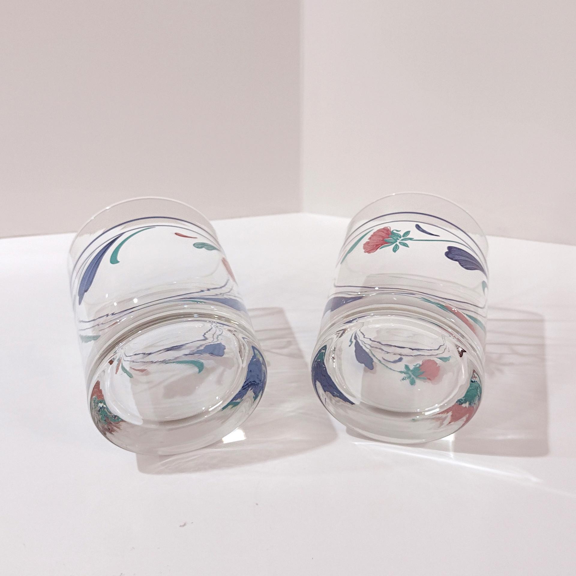 Vintage Lenox Poppies on Blue Double Old Fashioned Glasses, Set of Two, Vintage Whiskey Lowball Rocks Glasses